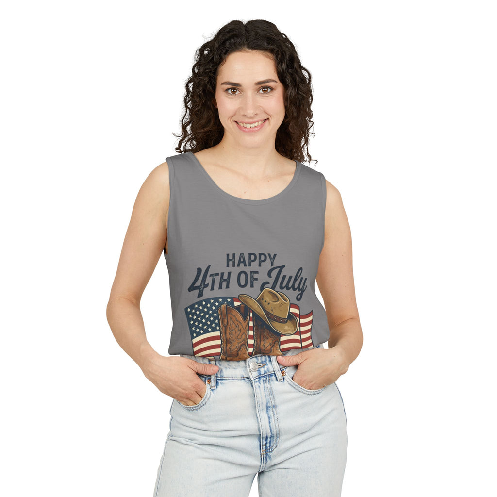 4th of July Cowboy Tank Top — Happy 4th of July Western Flag Design