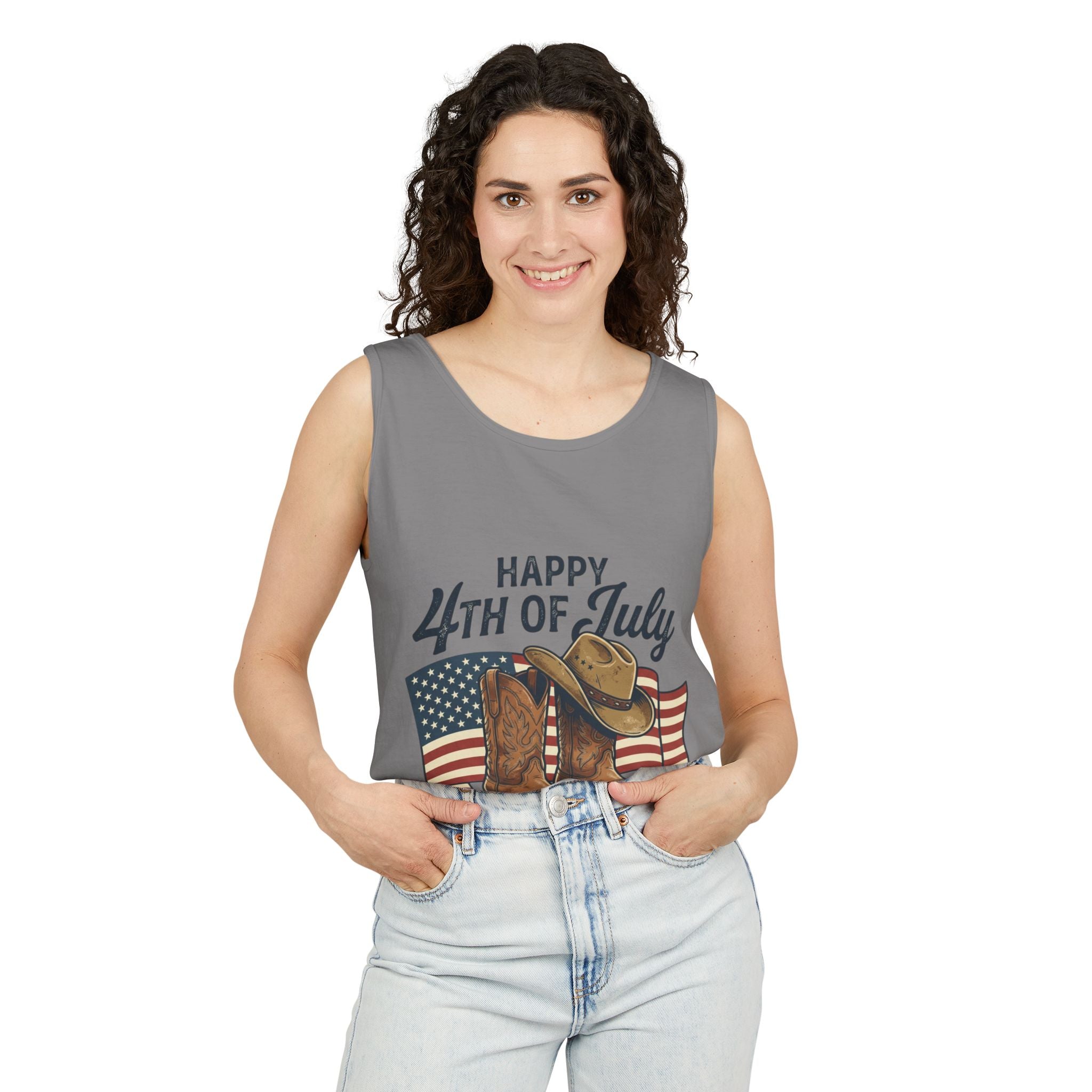 4th of July Cowboy Tank Top — Happy 4th of July Western Flag Design