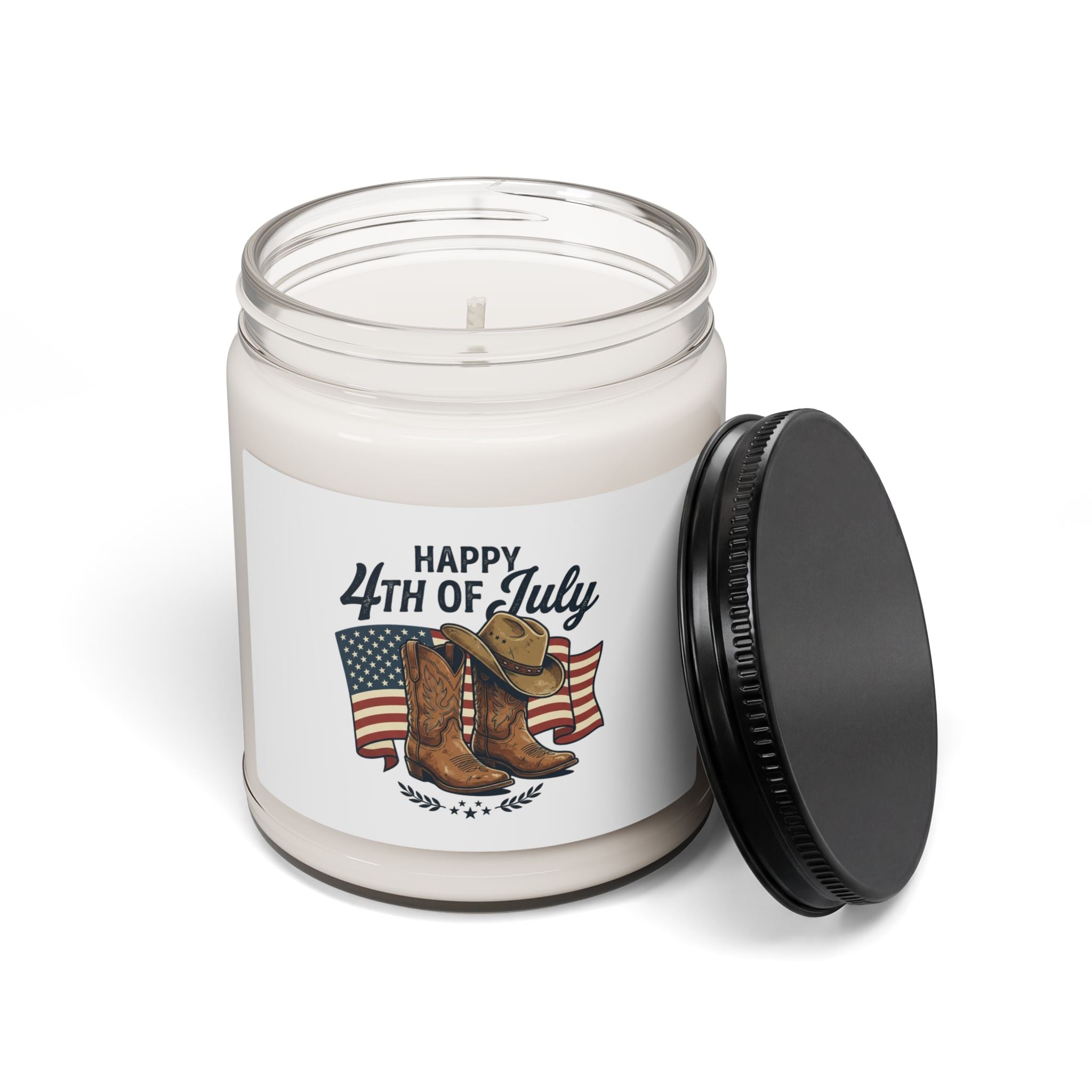Cowgirl Boots & Flag Candle, rustic western prairie soy candle