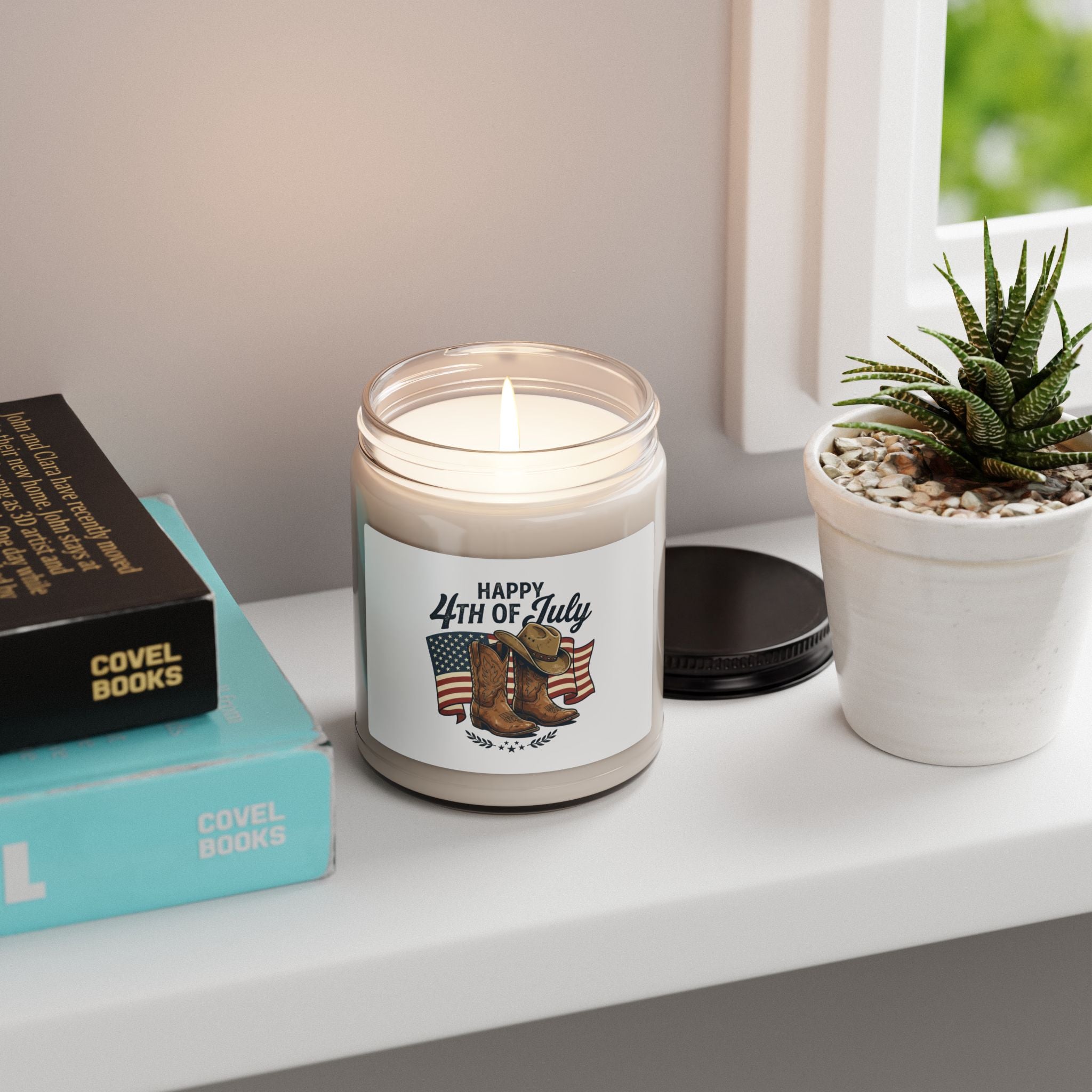 Cowgirl Boots & Flag Candle, rustic western prairie soy candle