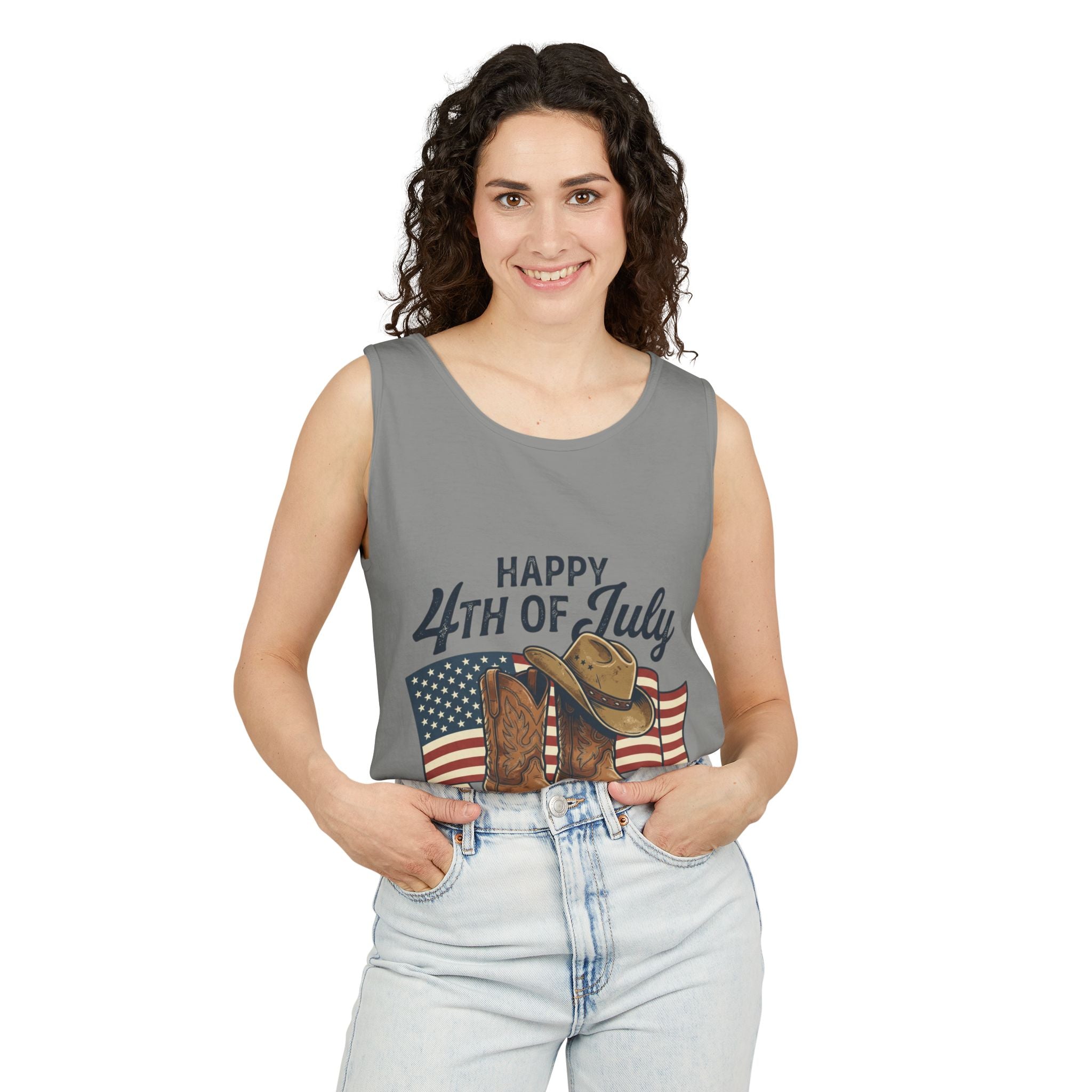 4th of July Cowboy Tank Top — Happy 4th of July Western Flag Design