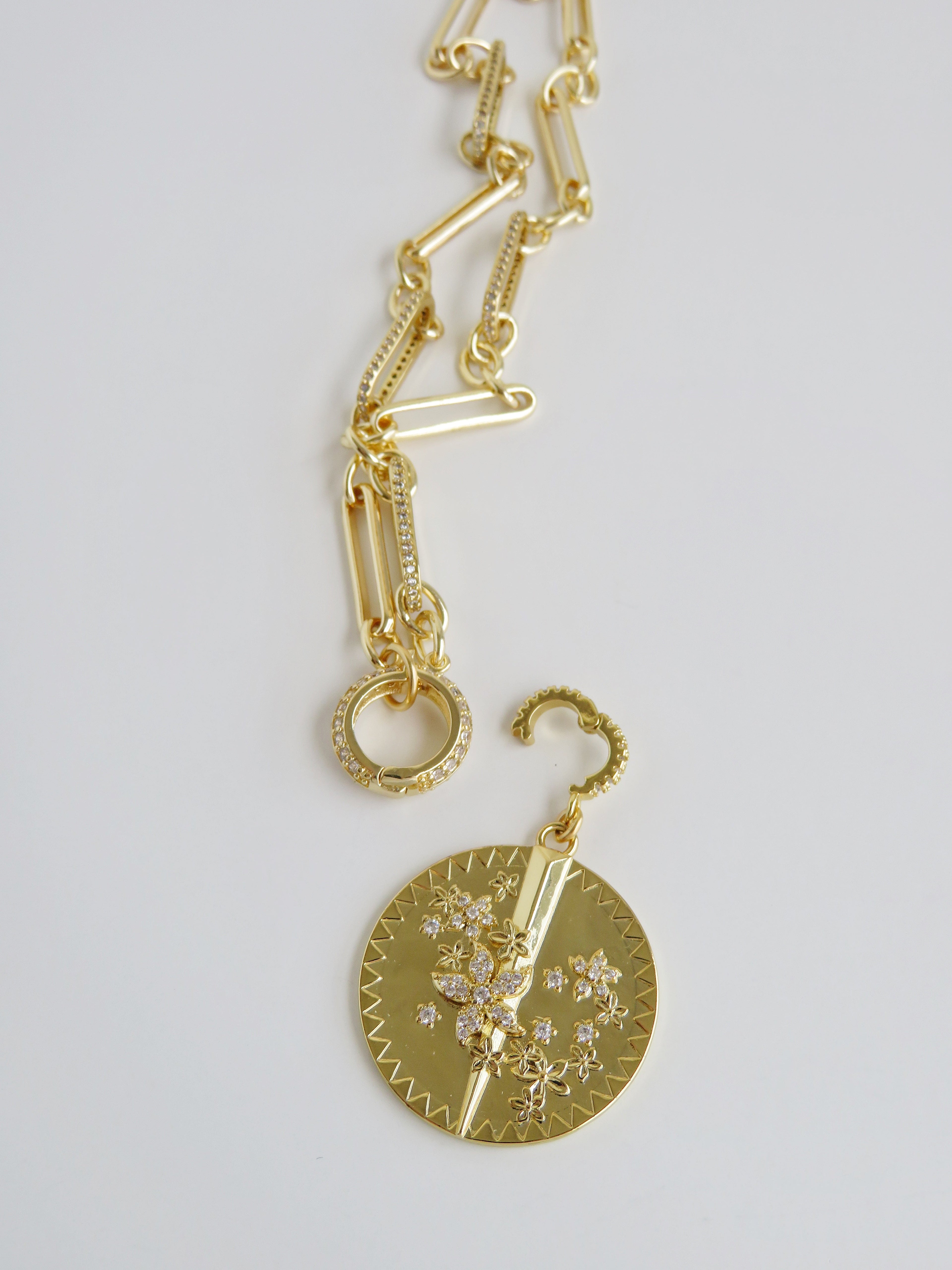 Diamond Figaro Charm Holder Necklace - Clicker Clasp - add charms