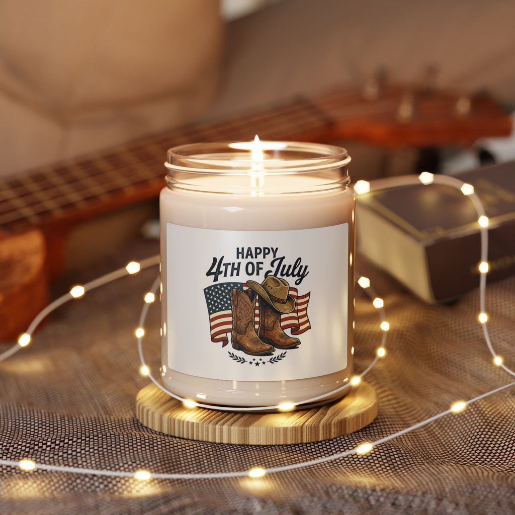 Cowgirl Boots & Flag Candle, rustic western prairie soy candle