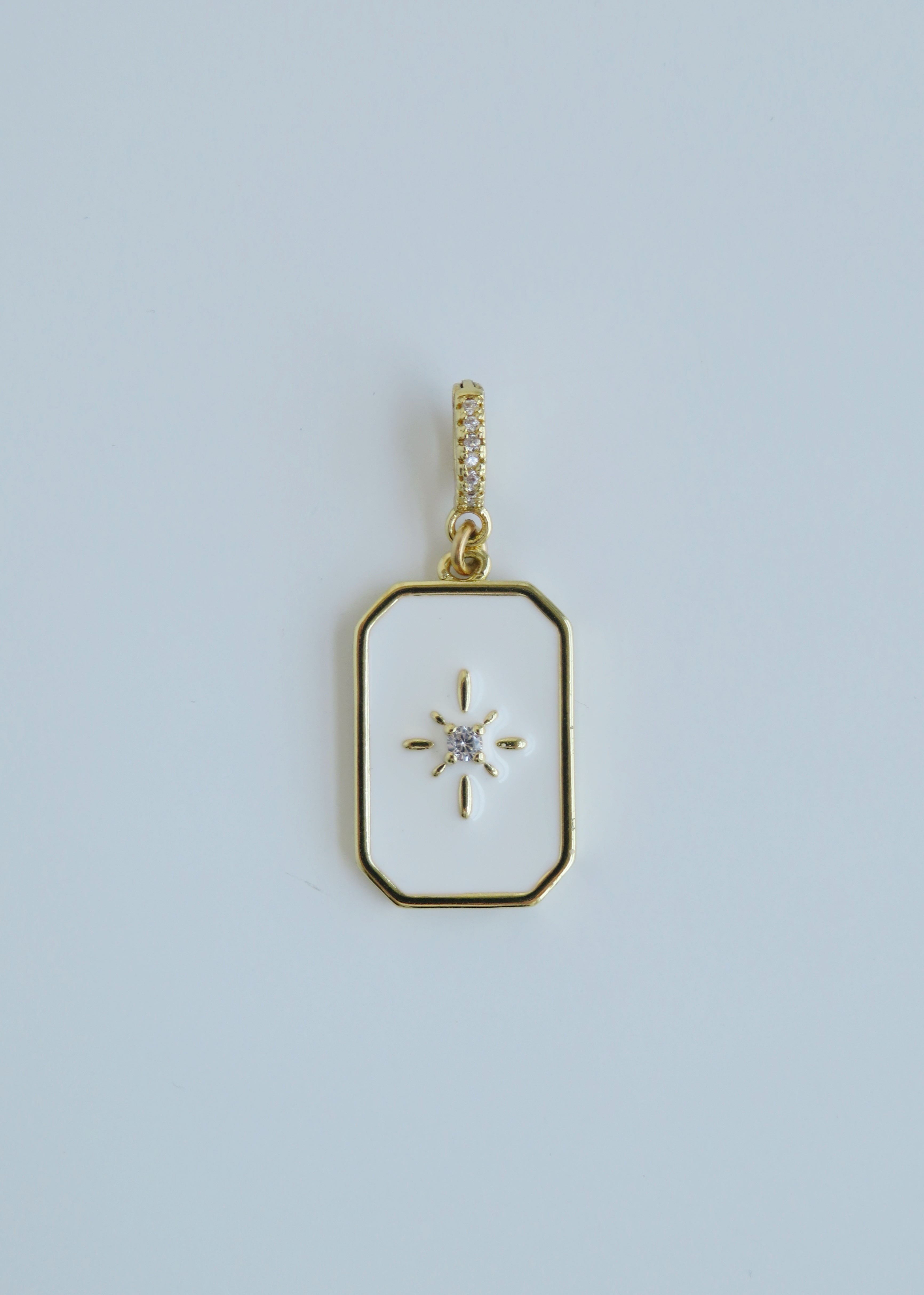 White Enamel Northern Star Tag with Diamond Hinged Clasp