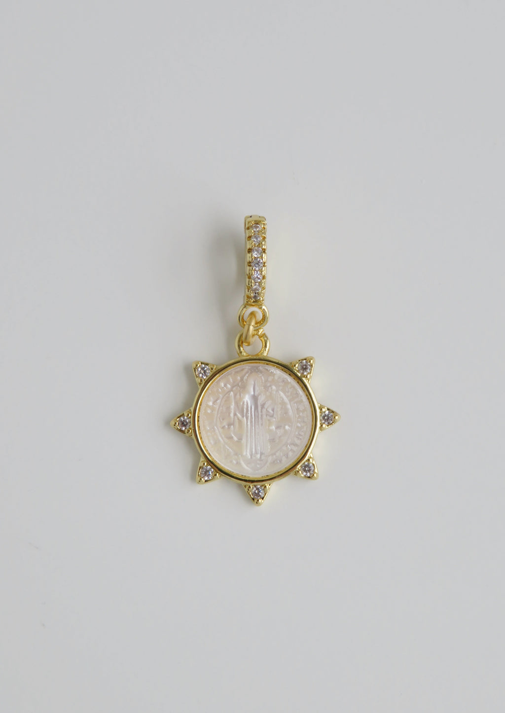 Pearl Shell Christ Jesus Charm on Diamond Hinged Clasp