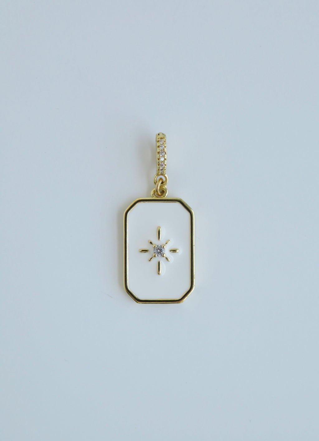 White Enamel Northern Star Tag with Diamond Hinged Clasp