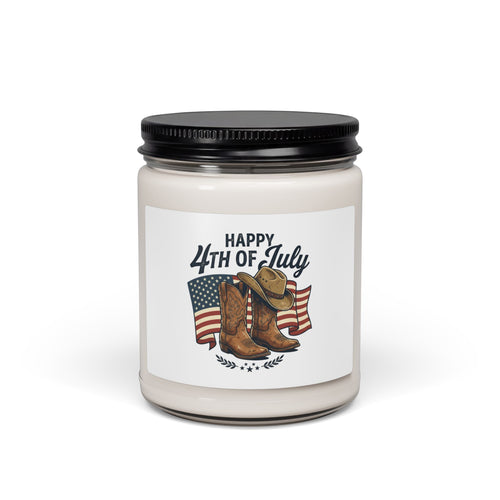 Cowgirl Boots & Flag Candle, rustic western prairie soy candle