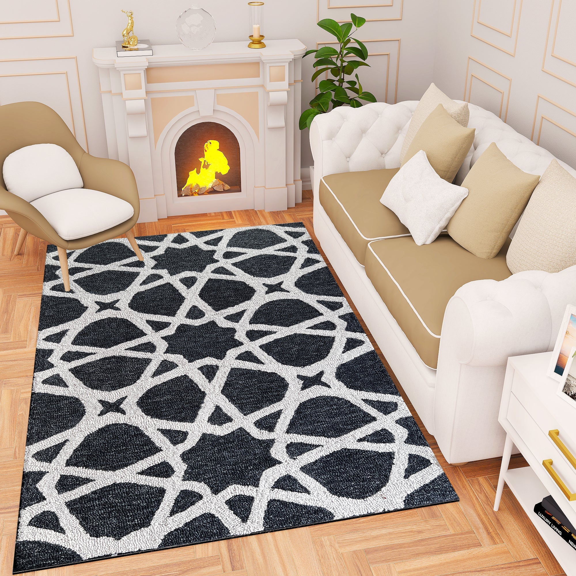 Premium Hand-Tufted Rug Made of 100% Wool  - Ash Zellig - 6x9 Feet