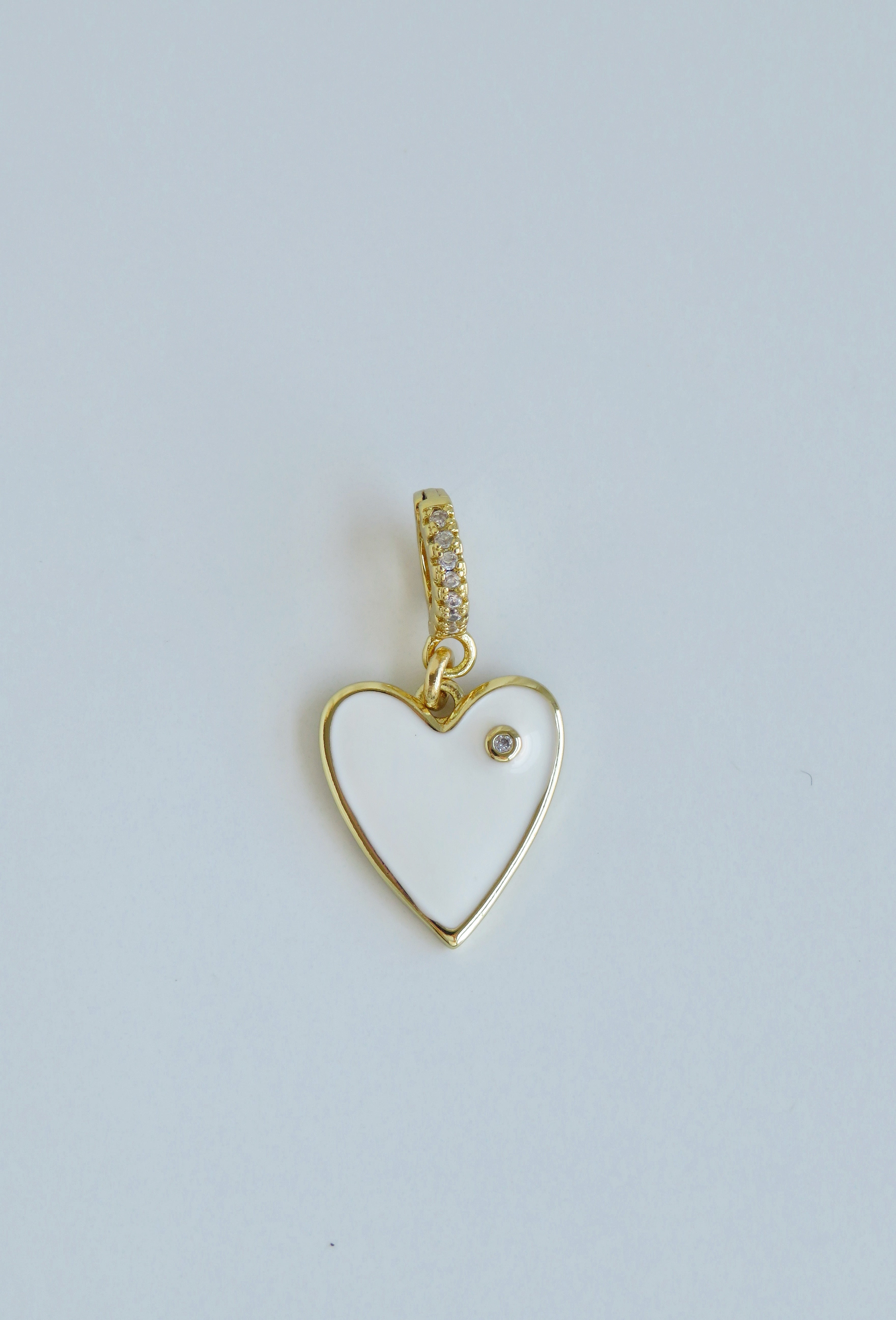White Enamel Heart Charm on Diamond Hinged Clasp