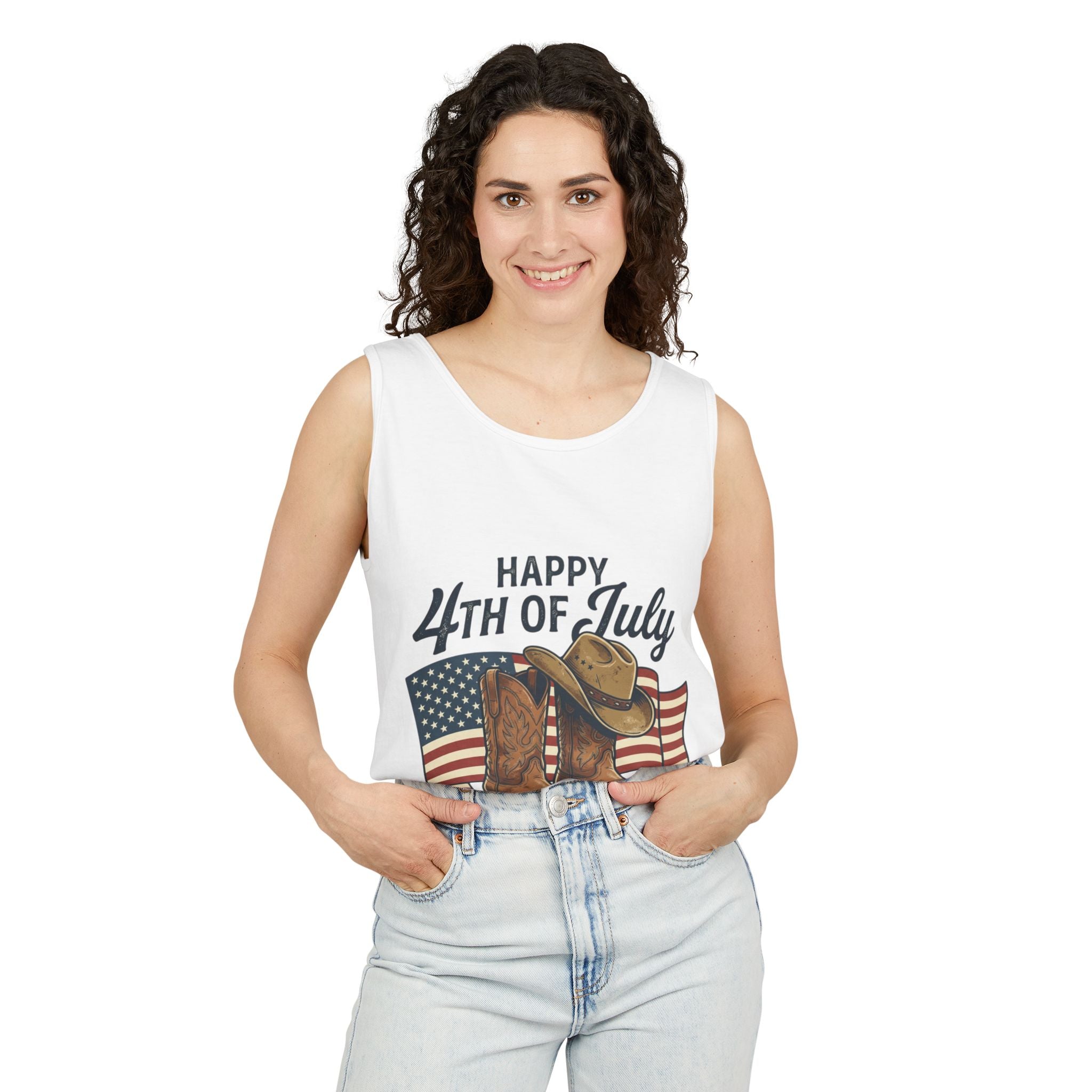 4th of July Cowboy Tank Top — Happy 4th of July Western Flag Design
