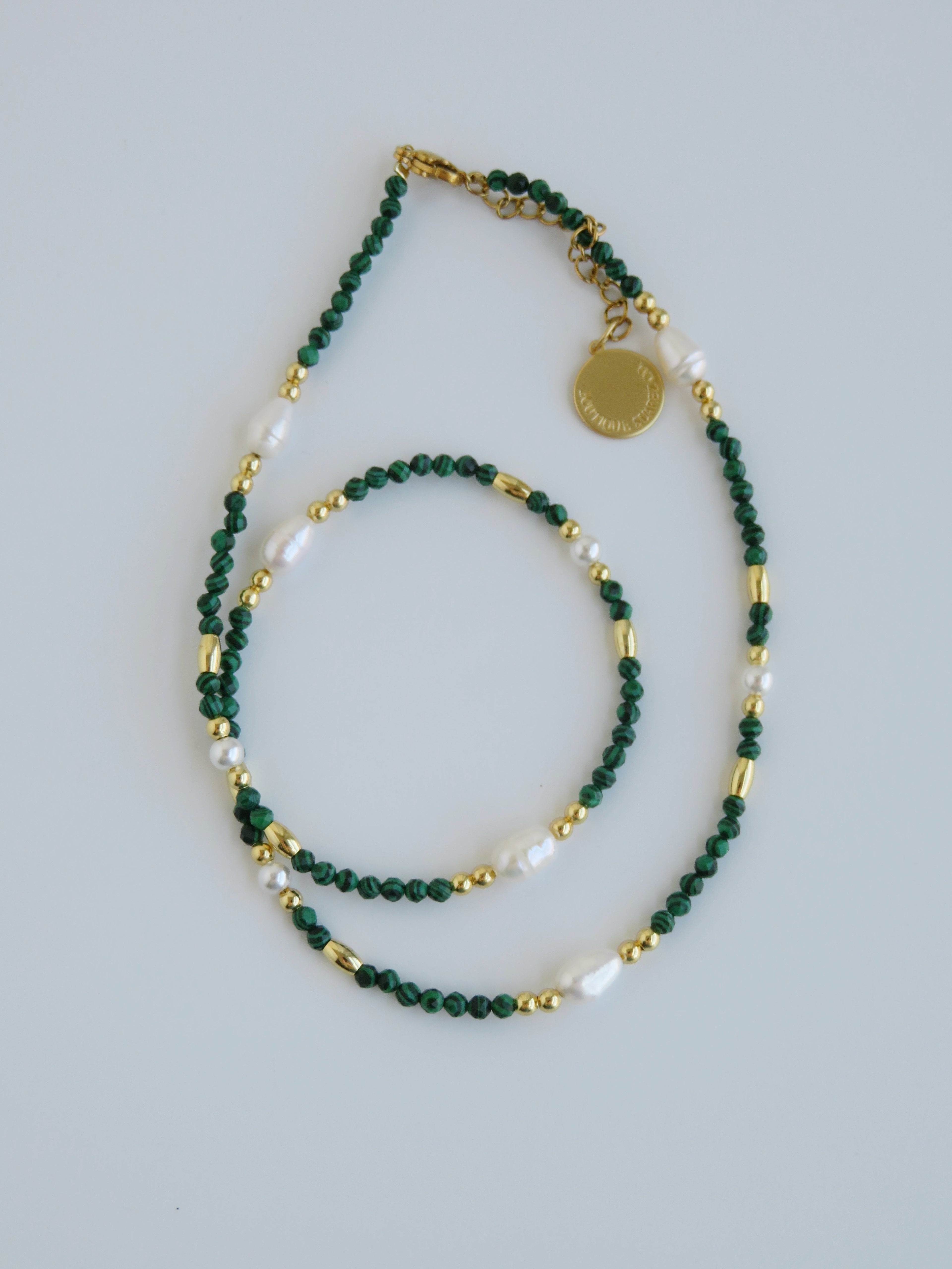 Beaded Malachite Pearl Wrap Bracelet - Necklace