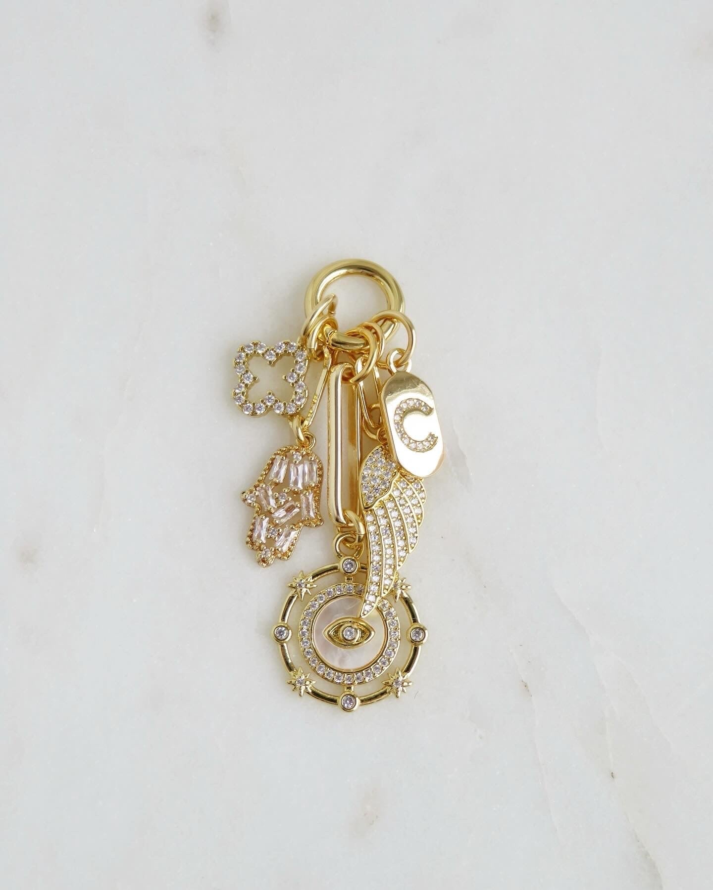 Love & Divine Guidance Charm Cluster Necklace - Petite Mariner Link