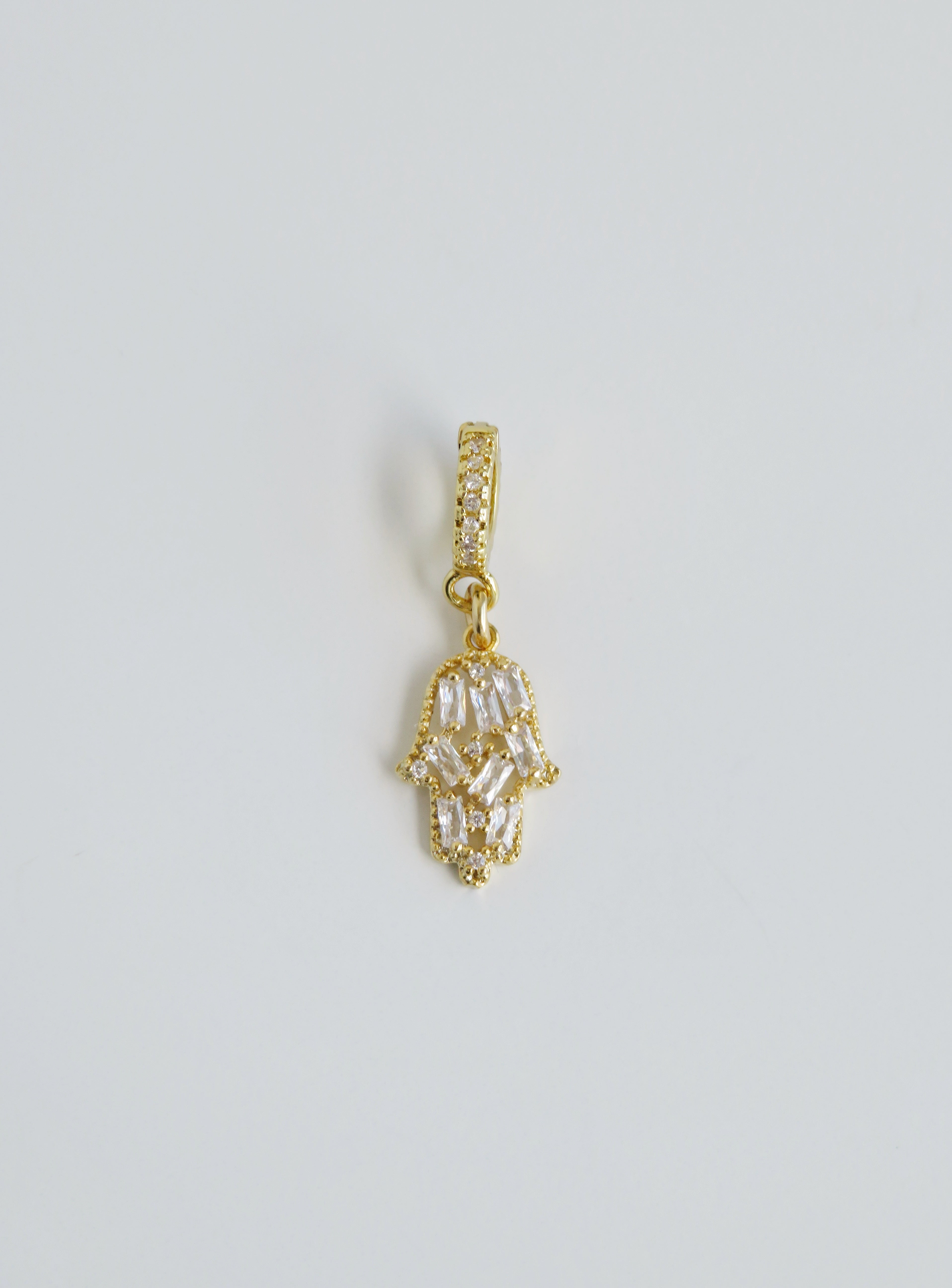 Baguette Diamond Hamsa - Hand of God Charm on Diamond Hinged Clasp