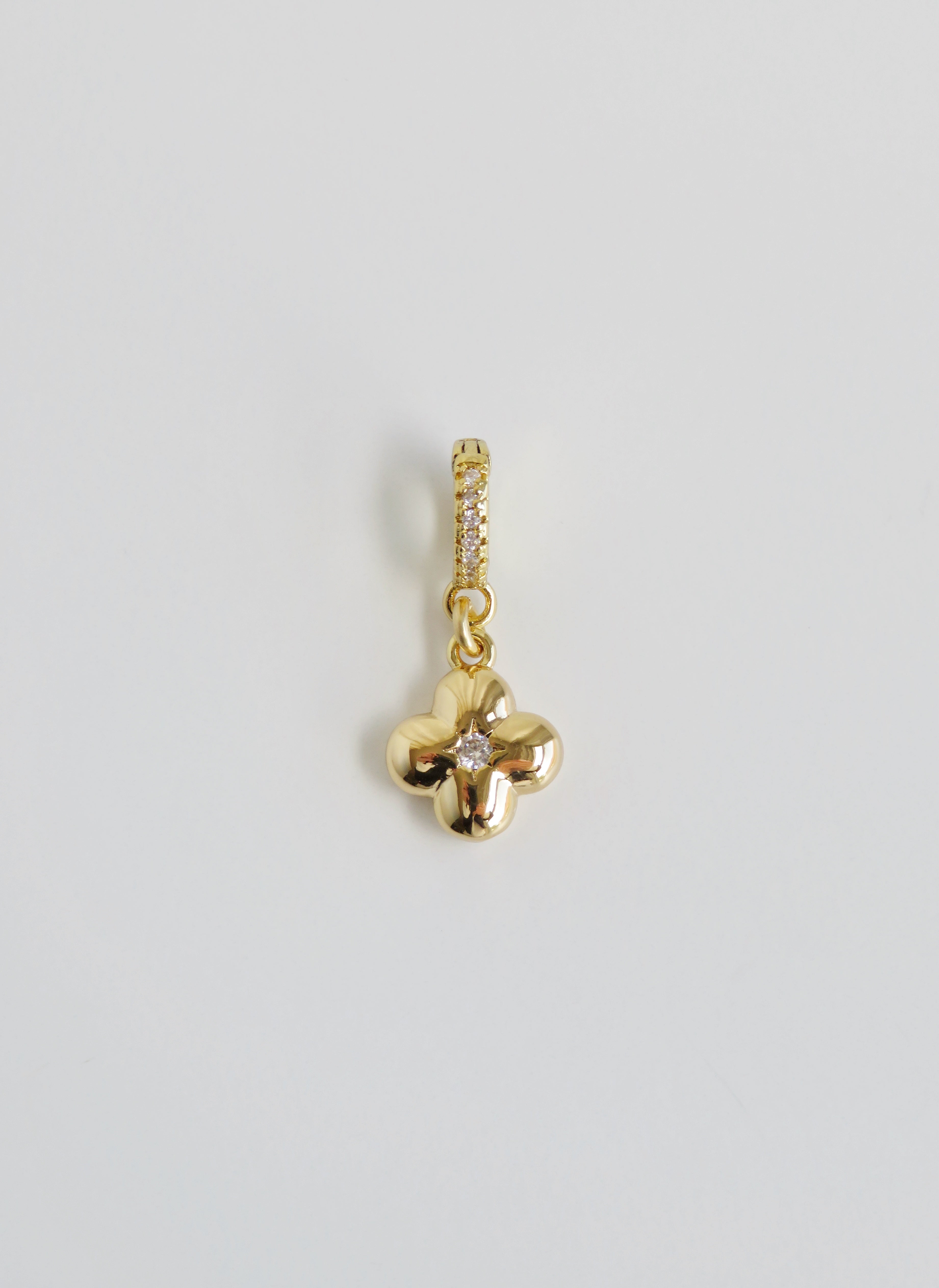 Petite Puffed Clover Charm on Diamond Clasp