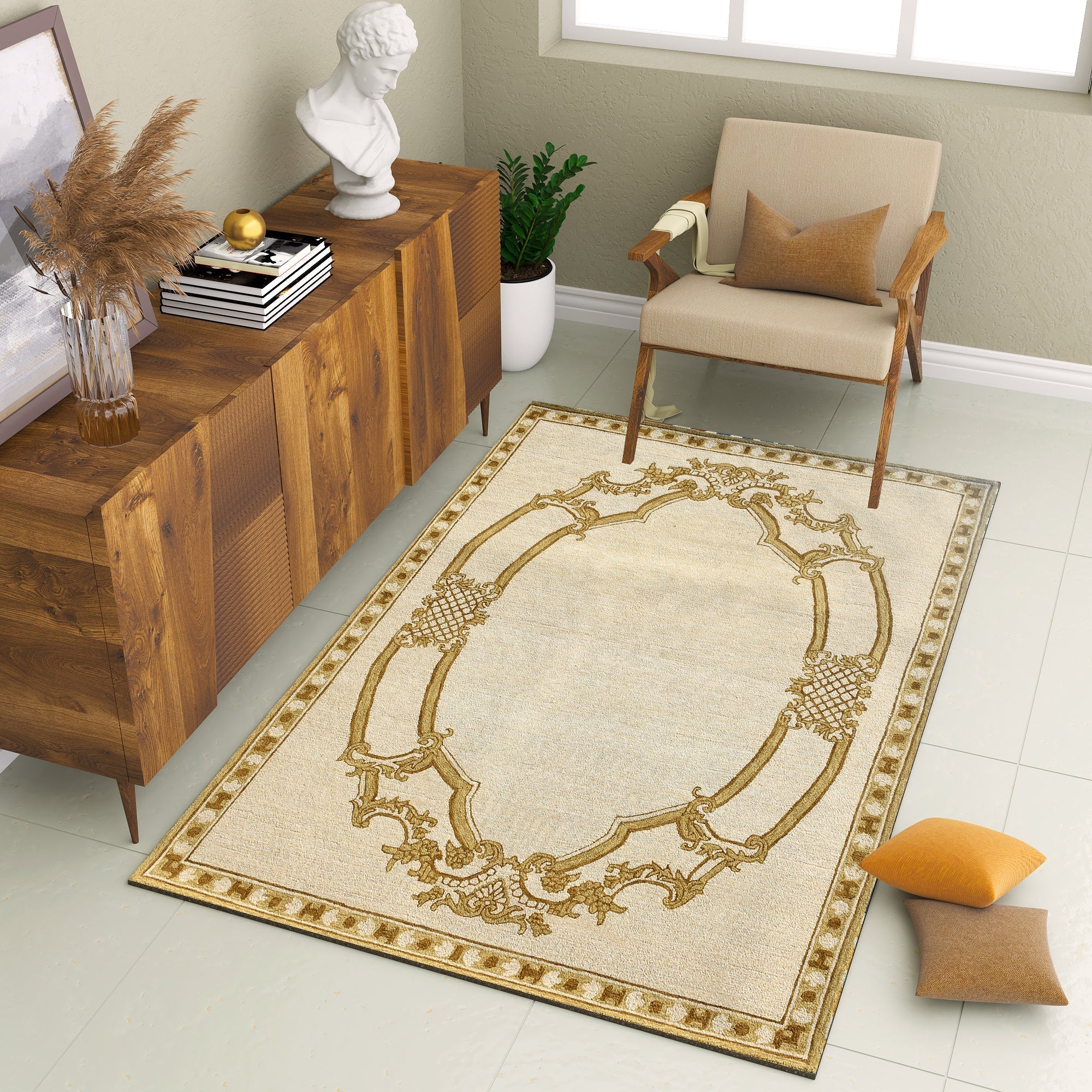 Premium Hand-Tufted Rug Made of 100% Wool  - Augustan Gold - 5x8 Feet