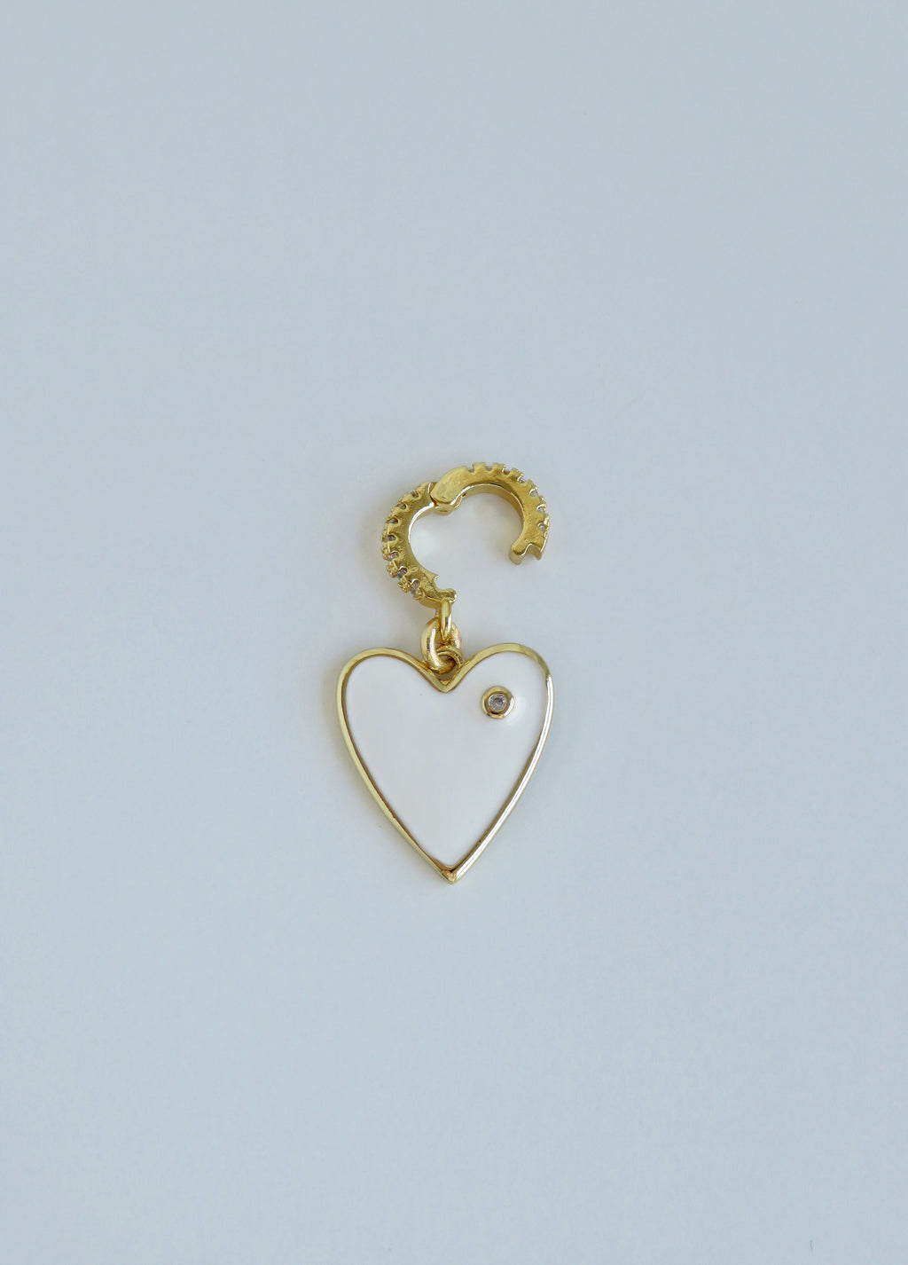 White Enamel Heart Charm on Diamond Hinged Clasp