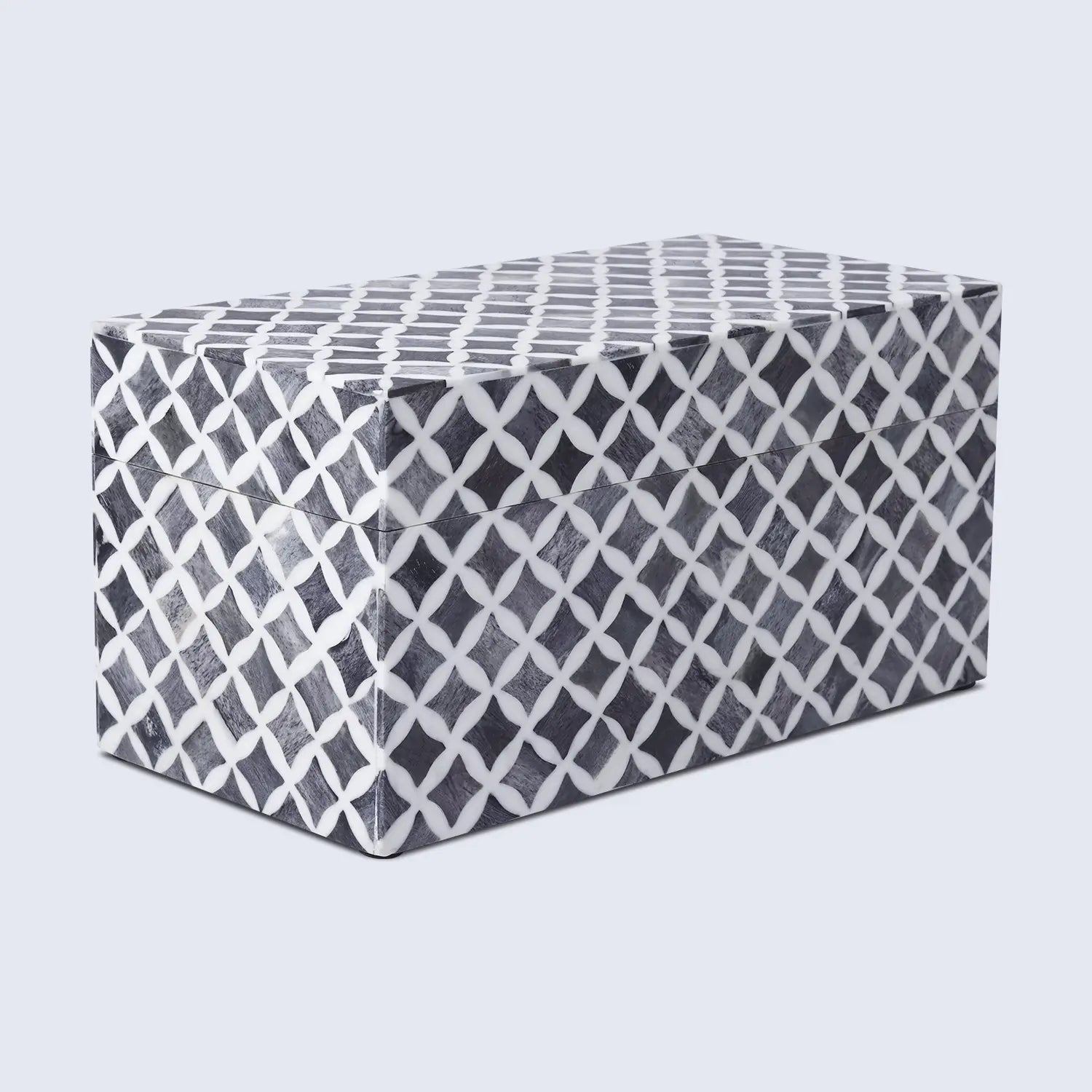Decorative Storage Box Star Pattern  Bone & Resin Inlay - Grey, 7 Sizes
