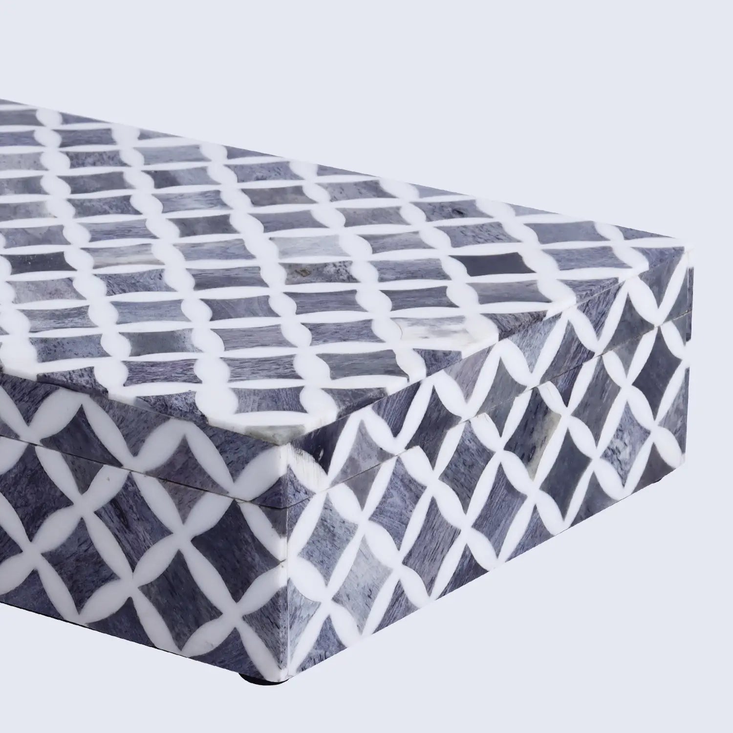 Decorative Storage Box Star Pattern  Bone & Resin Inlay - Grey, 7 Sizes