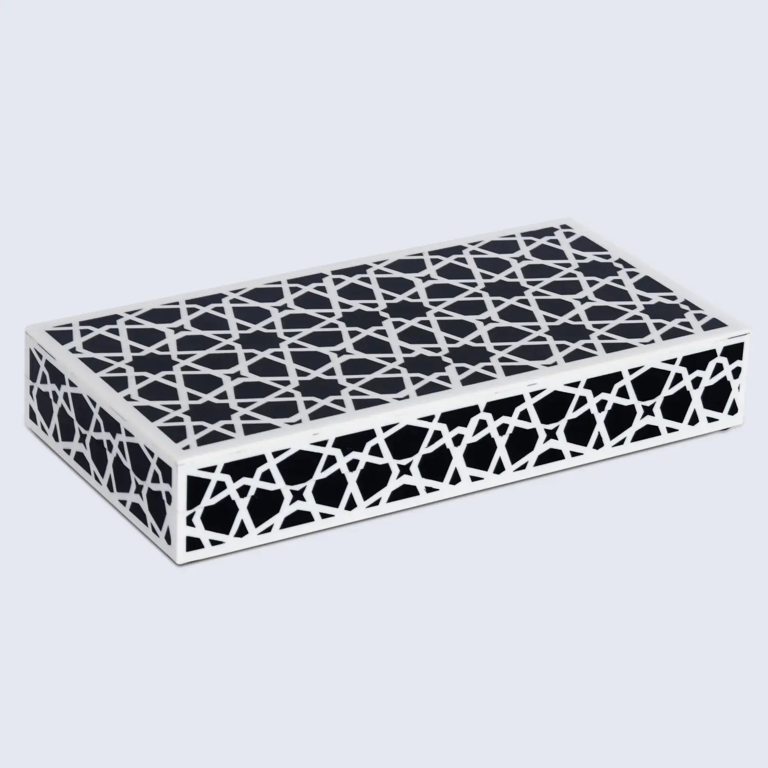 Decorative Storage Box Zellij Collection Resin Inlay, Black-White, 7 Sizes