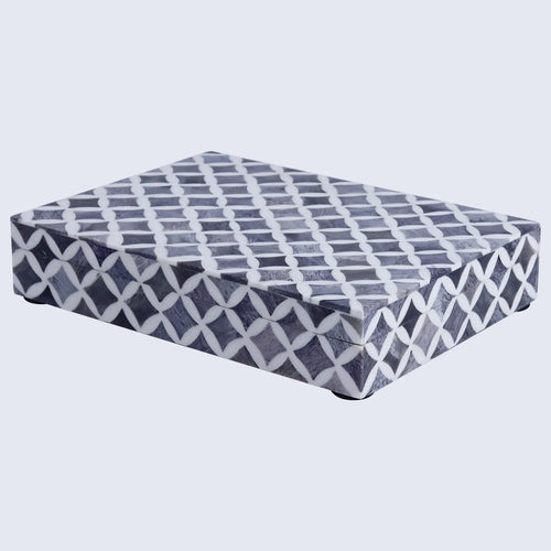 Decorative Storage Box Star Pattern  Bone & Resin Inlay - Grey, 7 Sizes