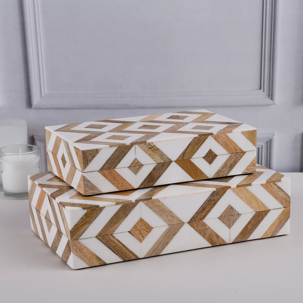 Marquet Array Resin & Wood Inlay Storage Box - 8 Sizes
