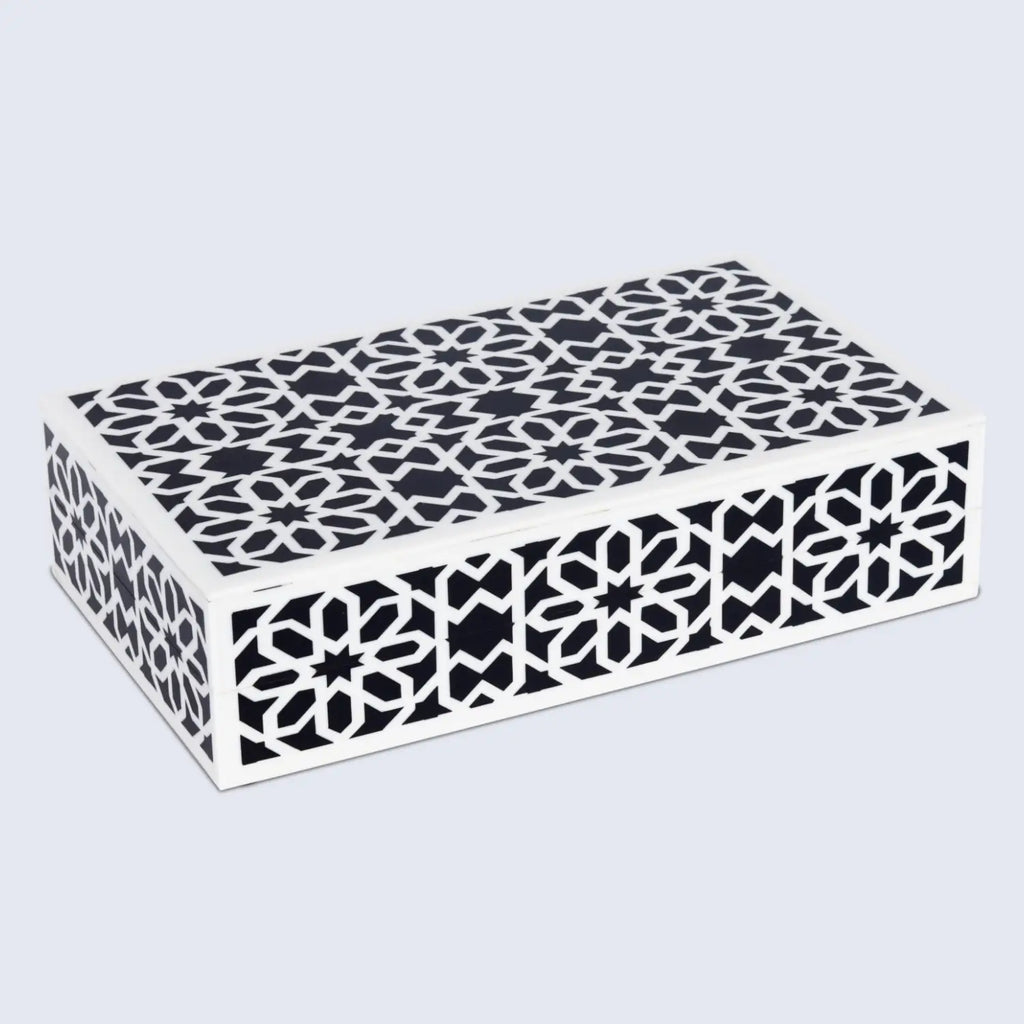Decorative Storage Boxes Shiraz Pattern Resin Inlay, Black & White, 7 sizes