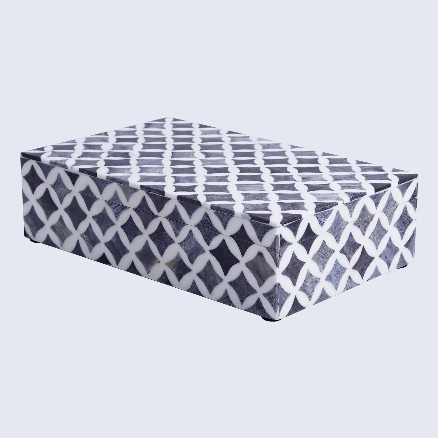 Decorative Storage Box Star Pattern  Bone & Resin Inlay - Grey, 7 Sizes