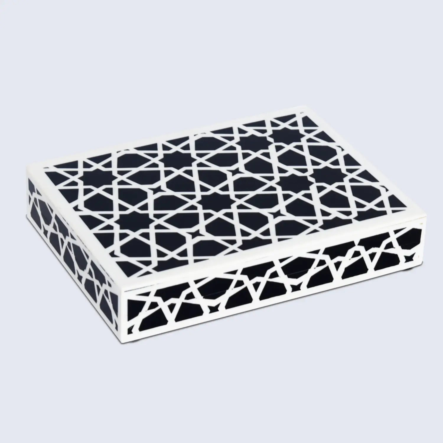 Decorative Storage Box Zellij Collection Resin Inlay, Black-White, 7 Sizes