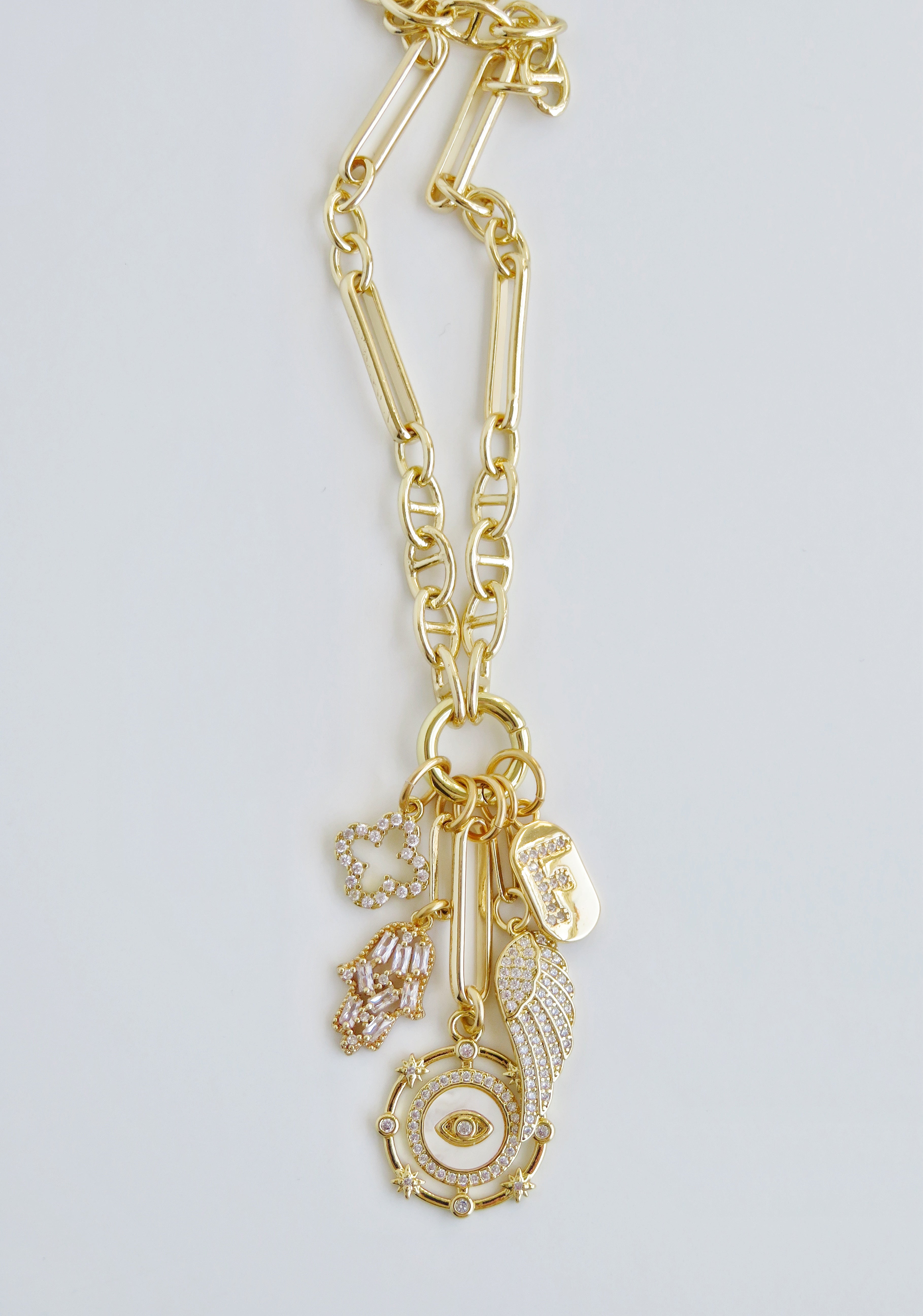 Love & Divine Guidance Charm Cluster Necklace - Sanxenxo Link