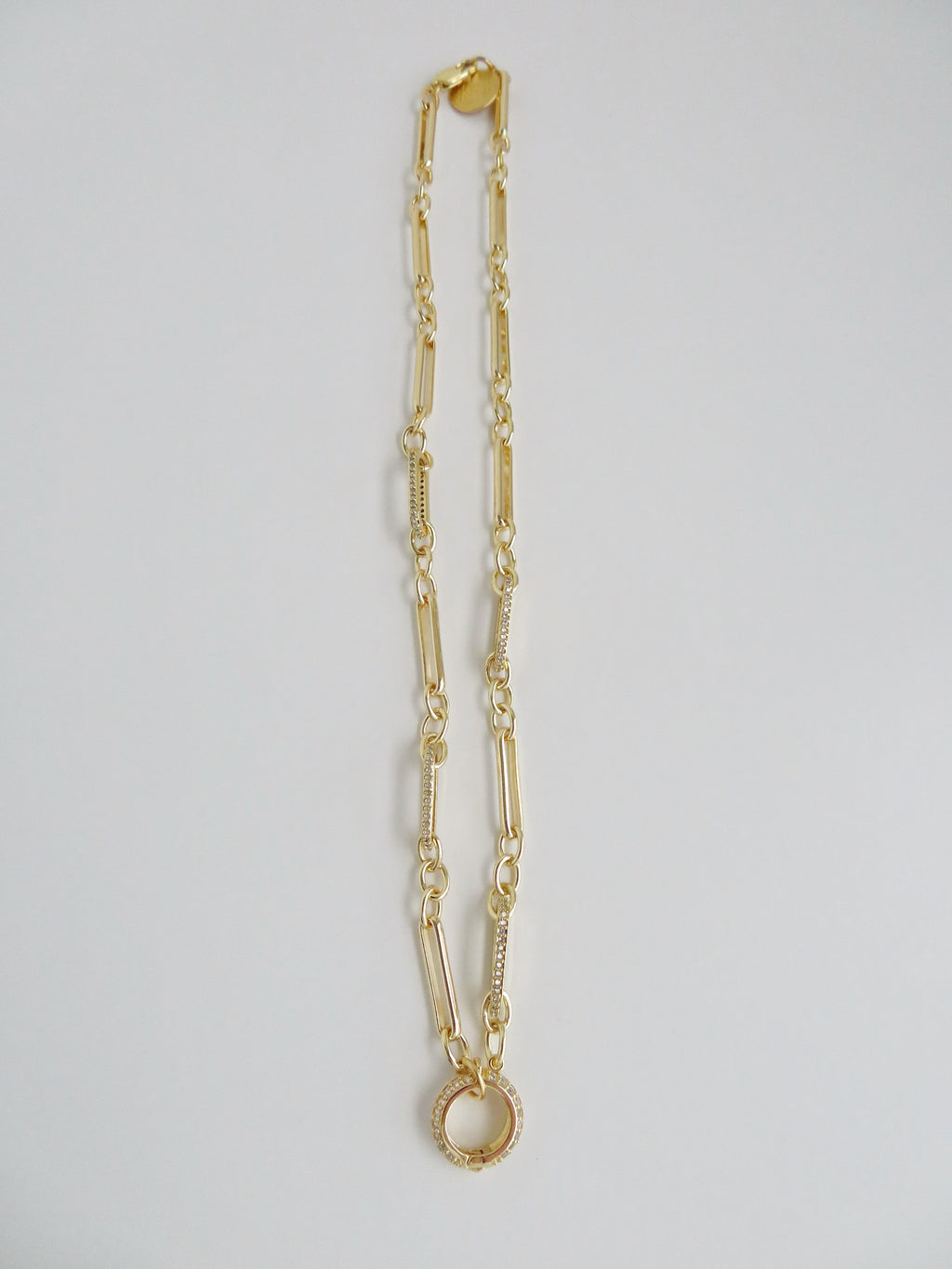 Diamond Figaro Charm Holder Necklace - Clicker Clasp - add charms
