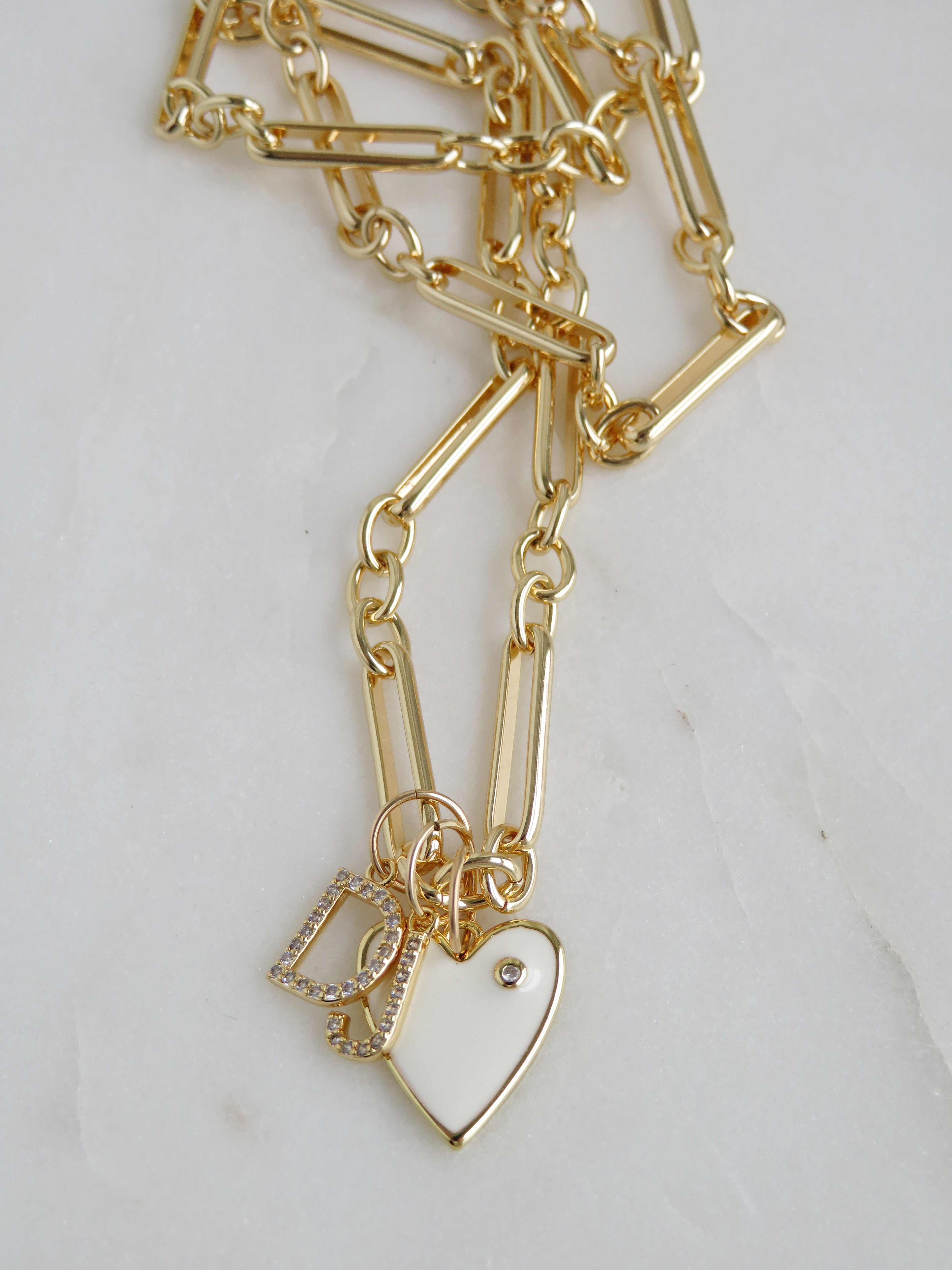 Protect Your Love Necklace - Heart & Two Initials - Figaro Chain