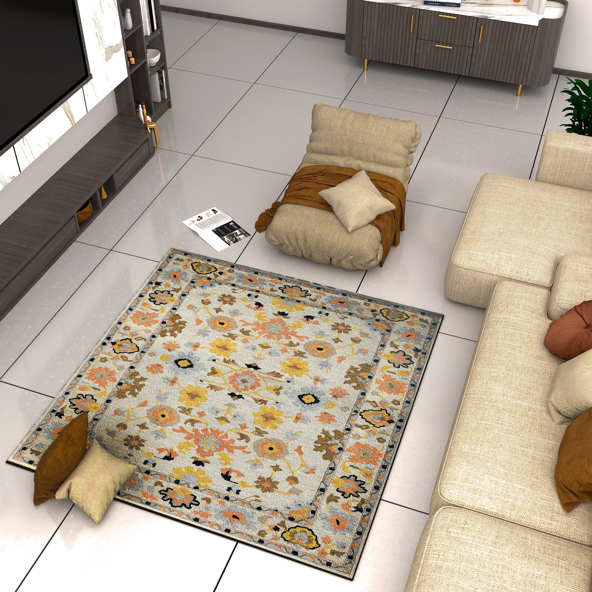 Premium Hand-Tufted Rug Made of 100% Wool  - Flora Meadow - 6x6 Feet