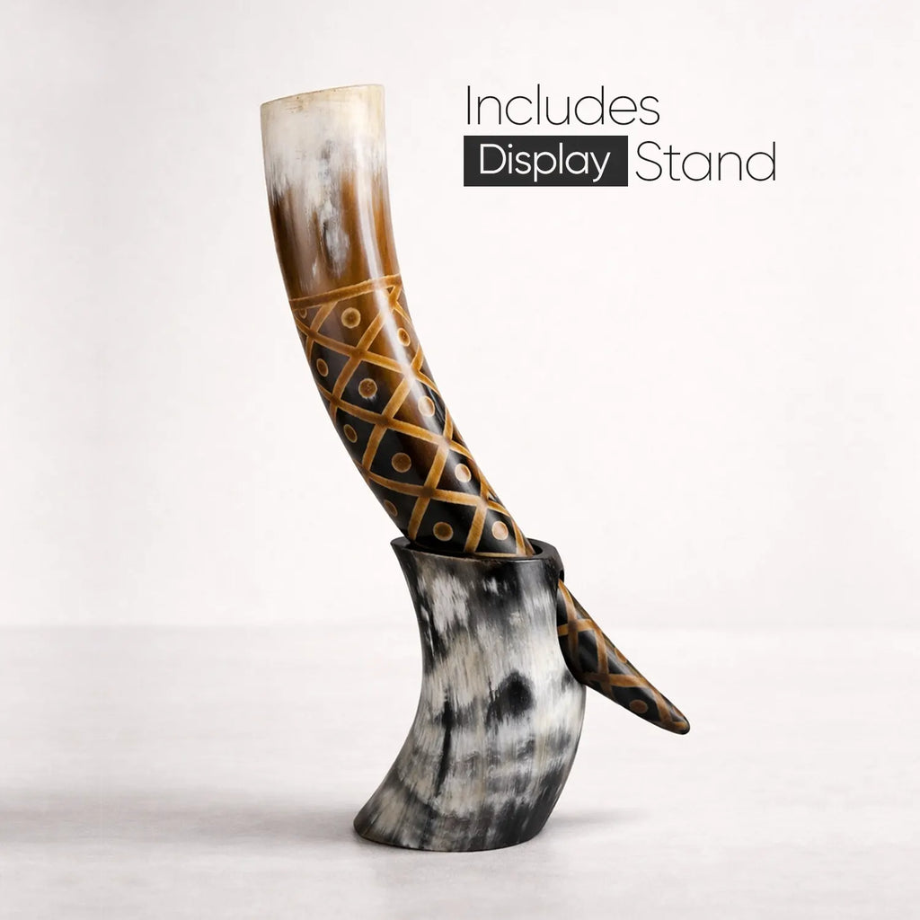 Real Ox Horn Drinking Horn with Stand 16 oz Beer Mug Gift
