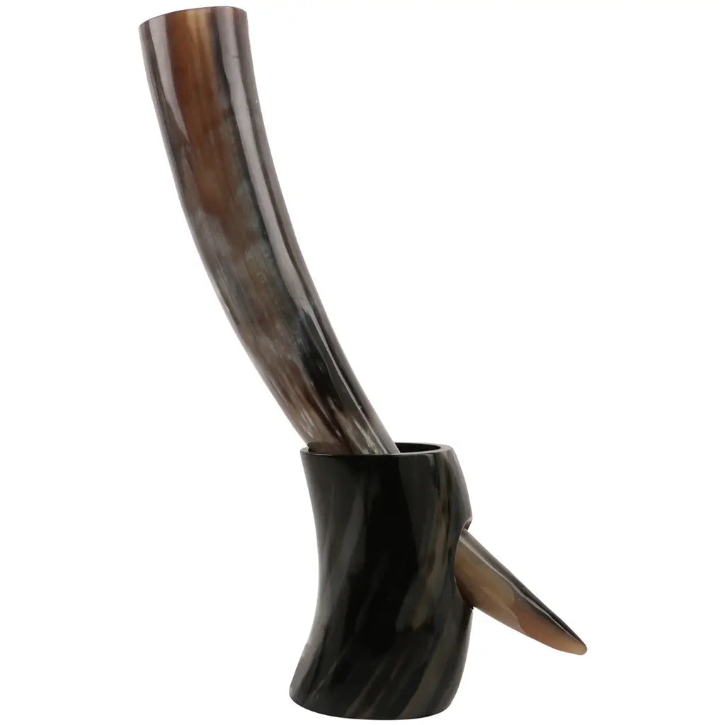 Real Ox Horn Drinking Horn with Stand 16 oz Beer Mug Gift