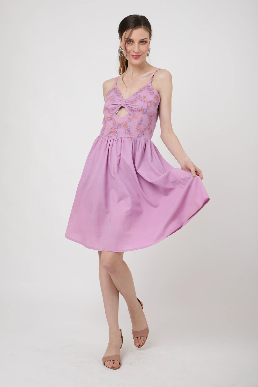 Placement Embroidered Corset Midi Dress with Sweet heart Neckline XS to 2XL