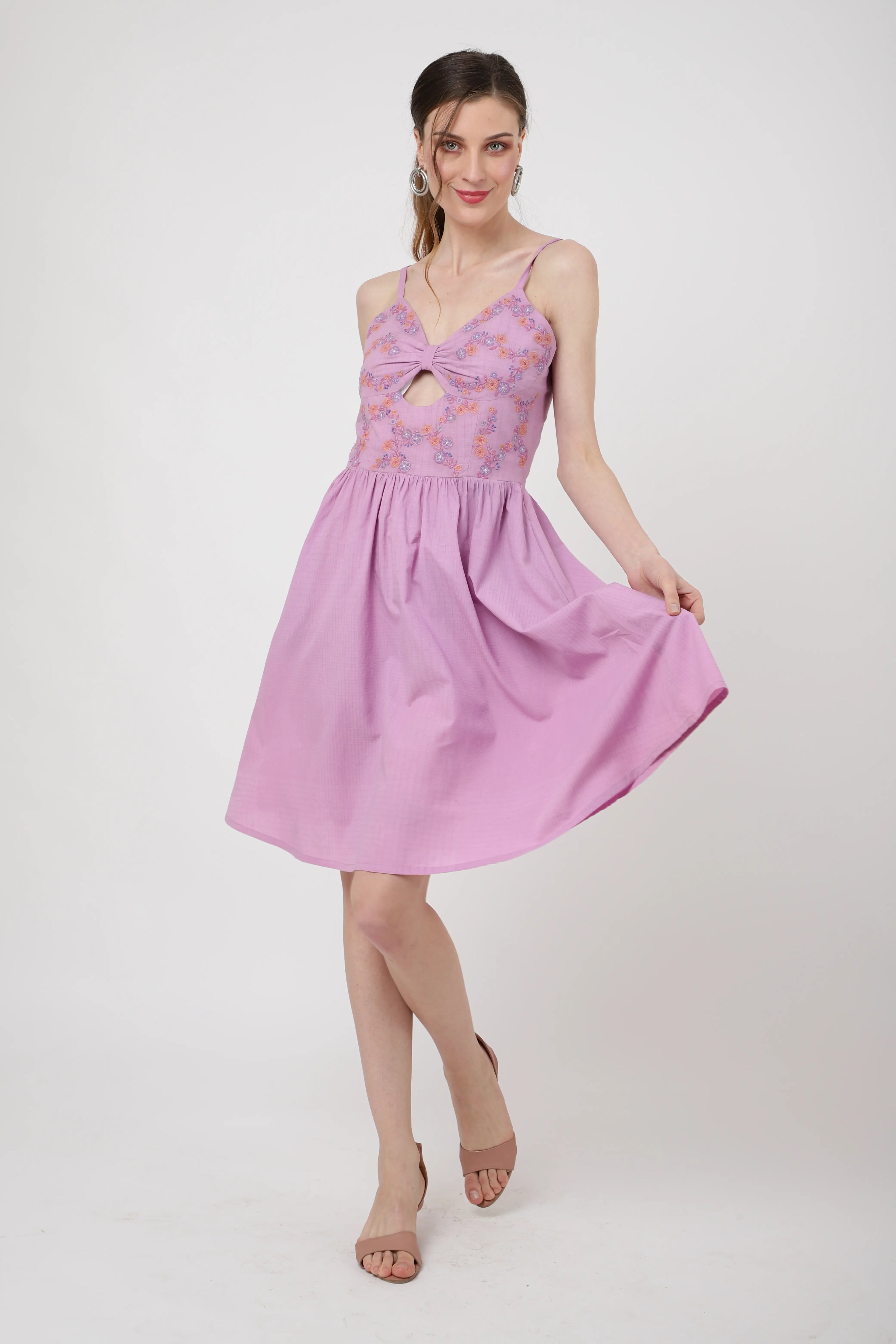 Placement Embroidered Corset Midi Dress with Sweet heart Neckline XS to 2XL