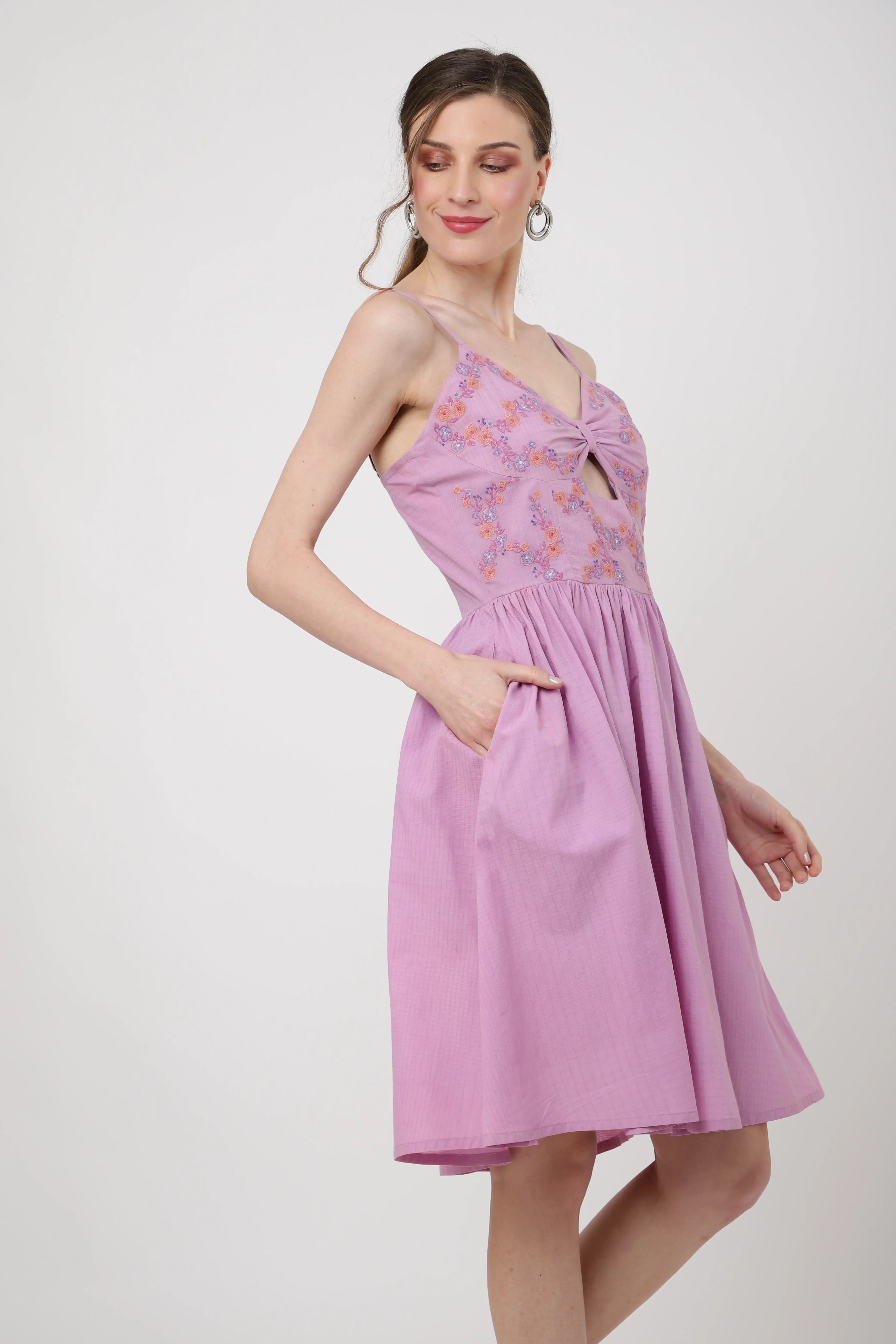 Placement Embroidered Corset Midi Dress with Sweet heart Neckline XS to 2XL
