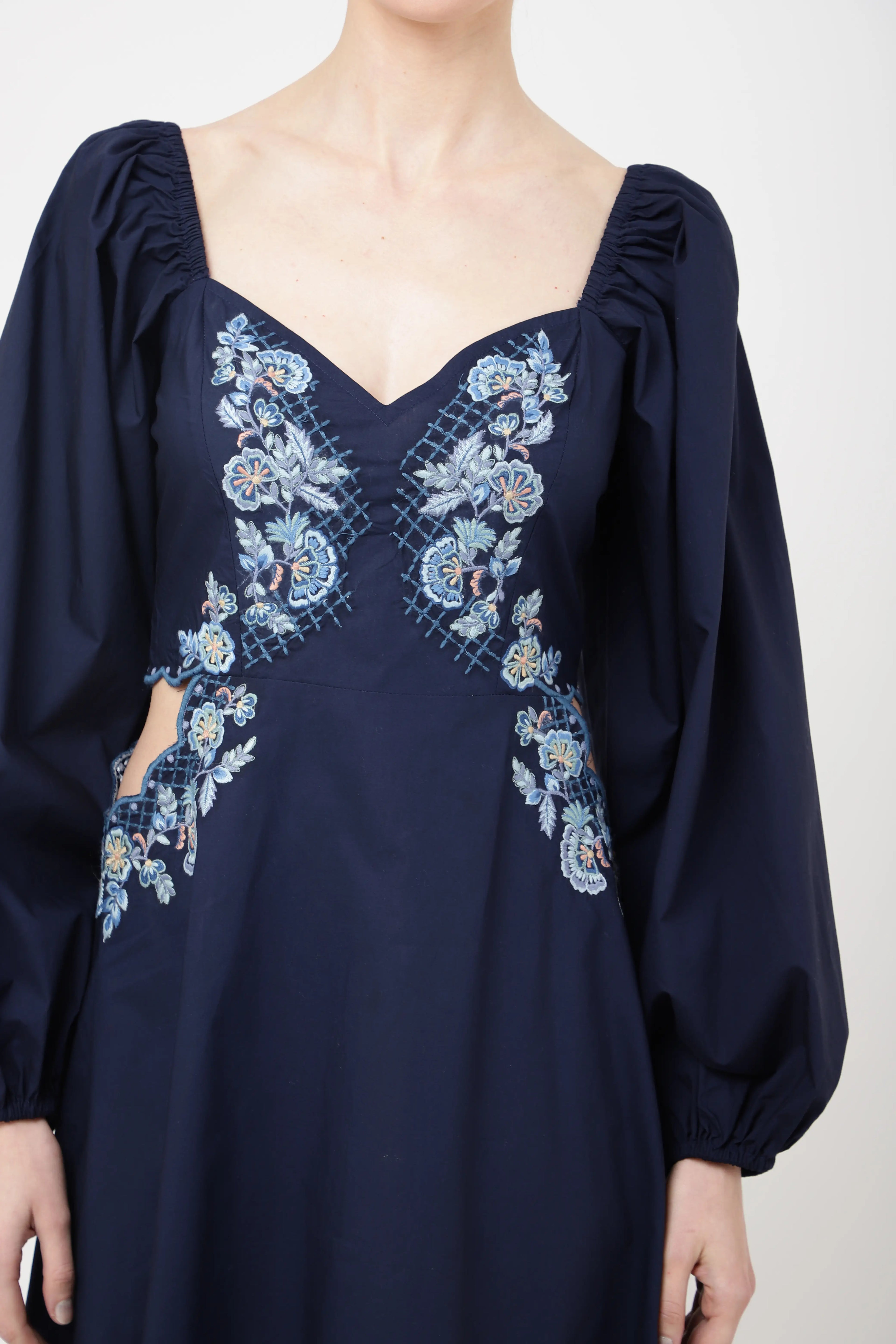 tonal embroidered midnight casual midi dress blue & Red s to xl
