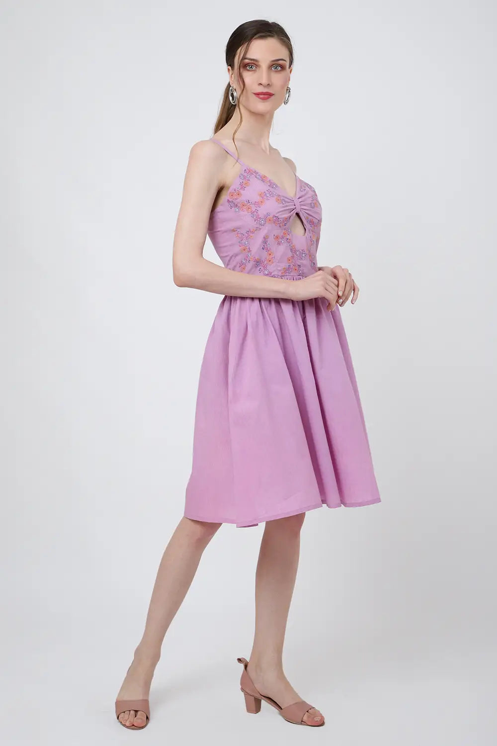 Placement Embroidered Corset Midi Dress with Sweet heart Neckline XS to 2XL