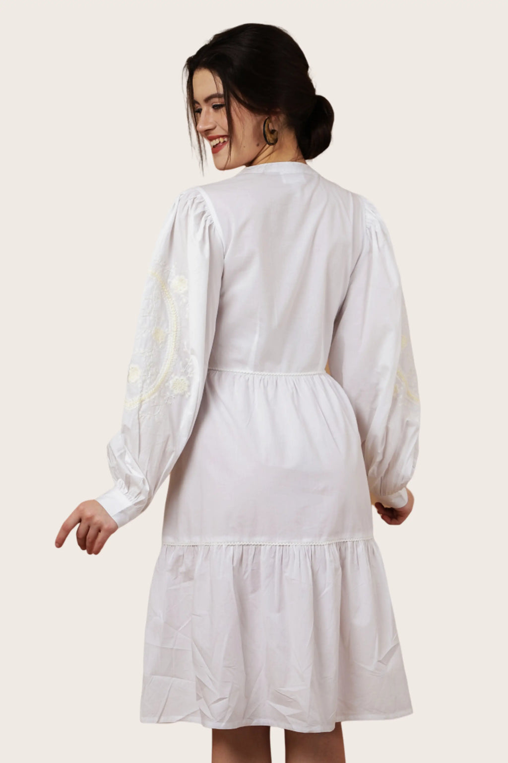 embroidered casual midi dress off white Available in s to 3xl