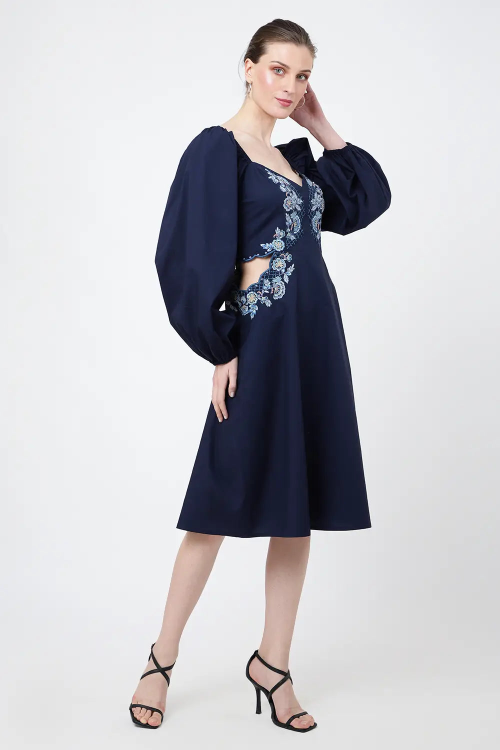 tonal embroidered midnight casual midi dress blue & Red s to xl