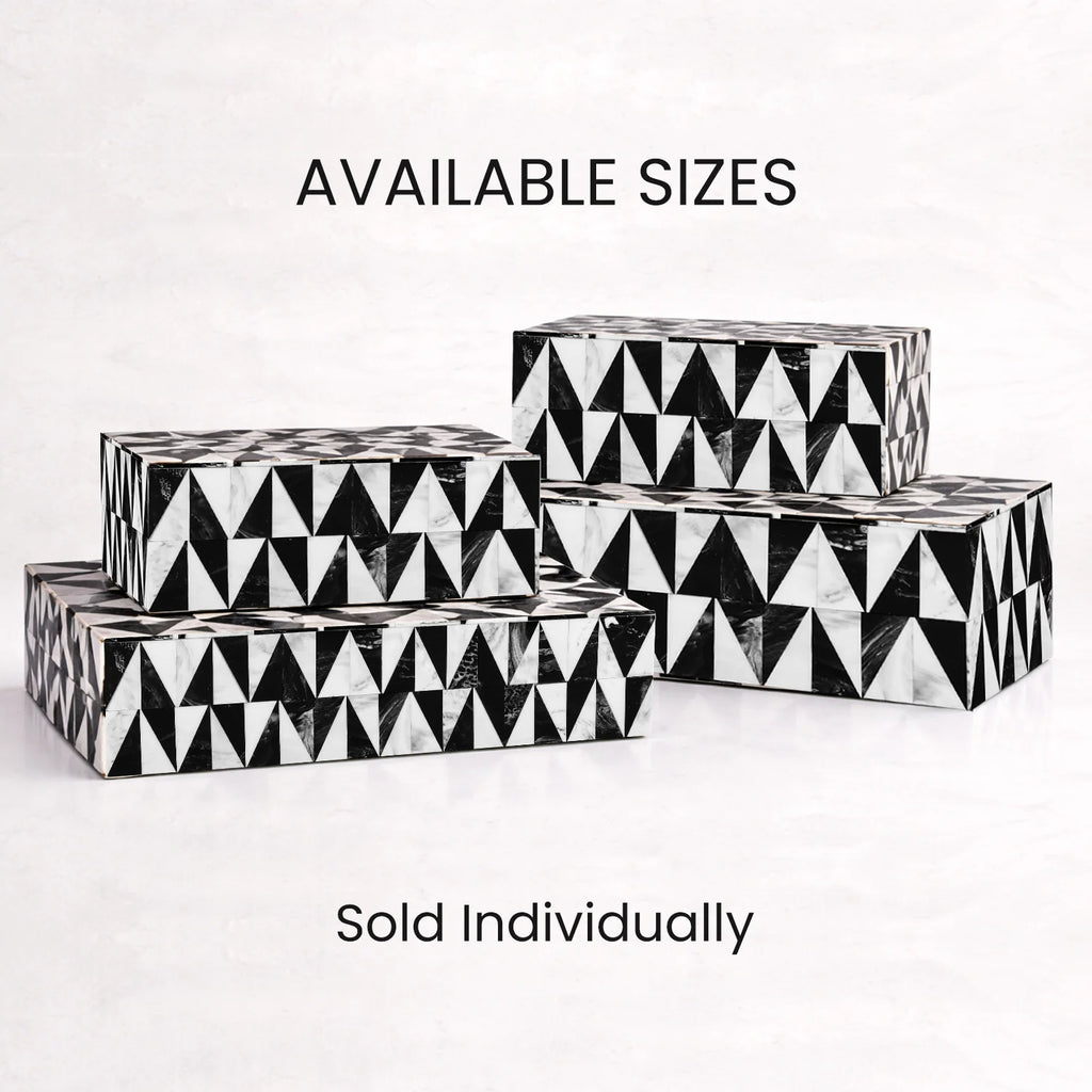 Decorative Box Medley Harlequin Resin Inlay, Black - White, 6 sizes