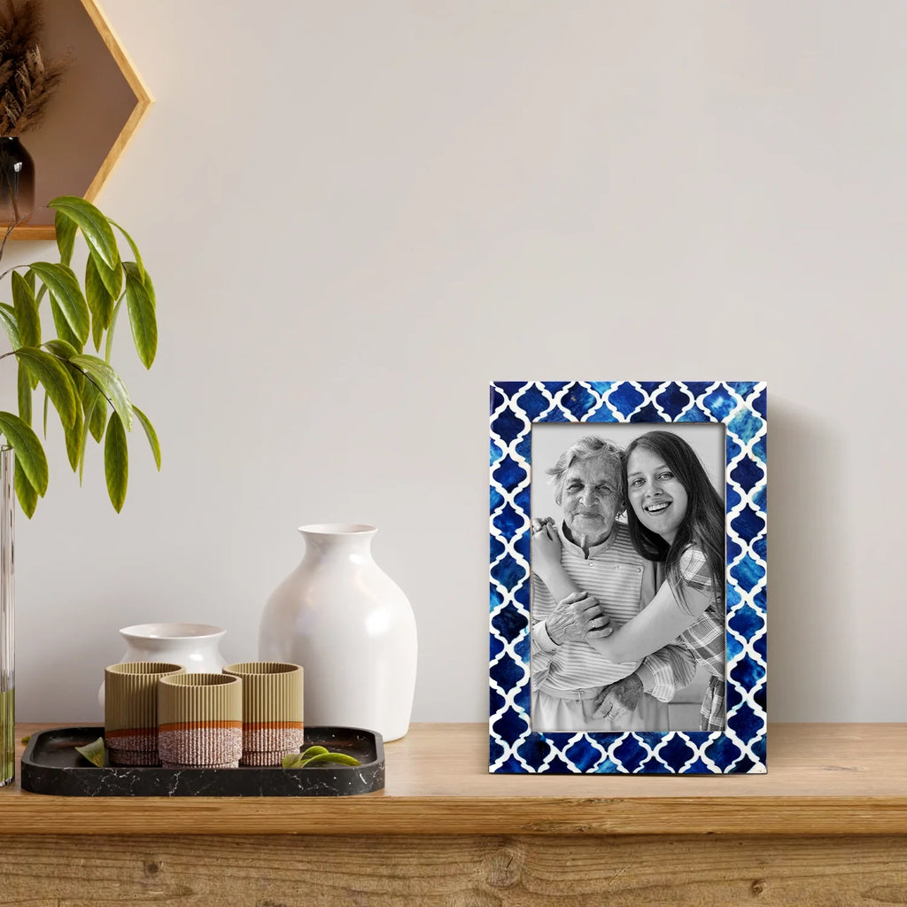 Picture Frame Moroccan Pattern Collection Bone & Resin Inlay Blue – 4 Sizes