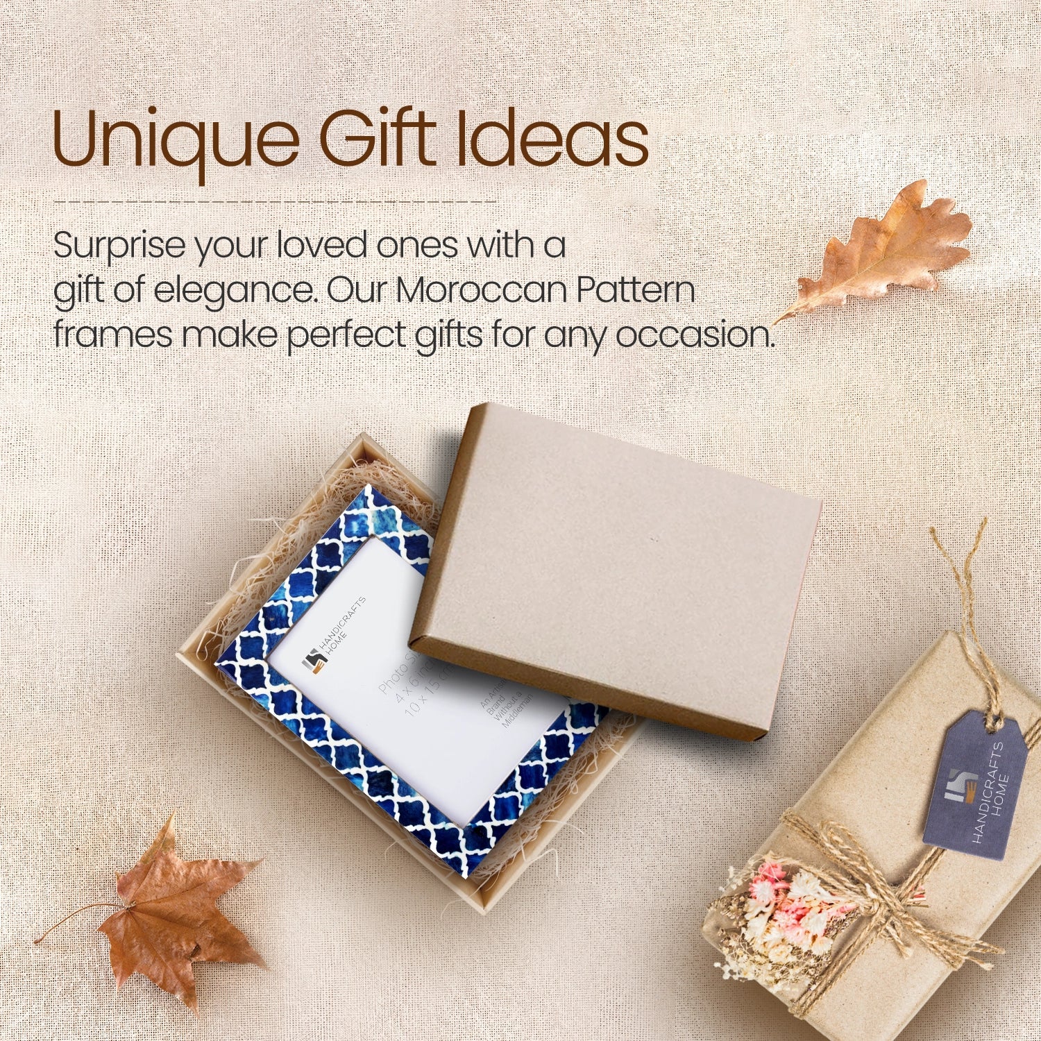 Picture Frame Moroccan Pattern Collection Bone & Resin Inlay Blue – 4 Sizes