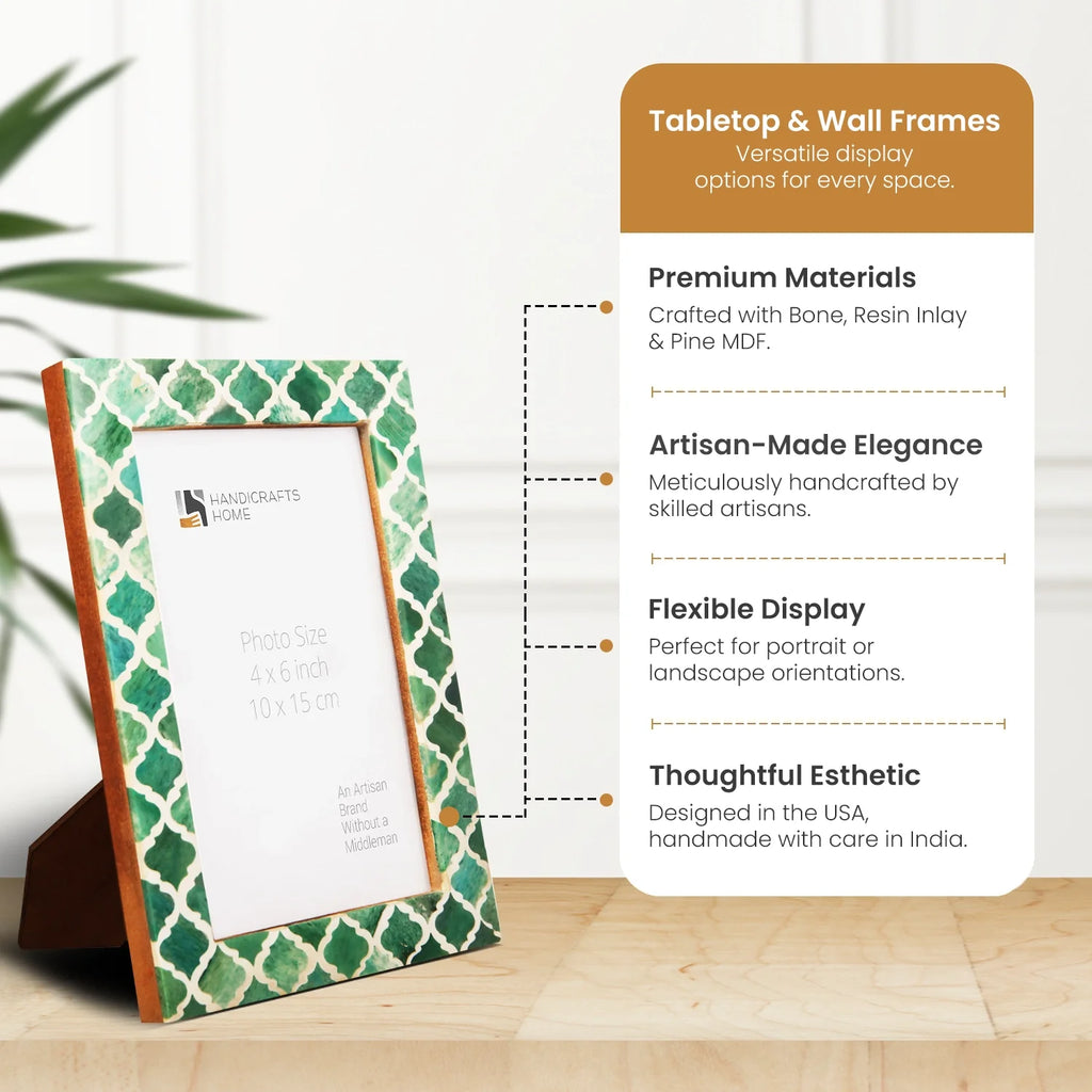 Picture Frame Moroccan Pattern Collection Bone & Resin Inlay Green – 3 Sizes