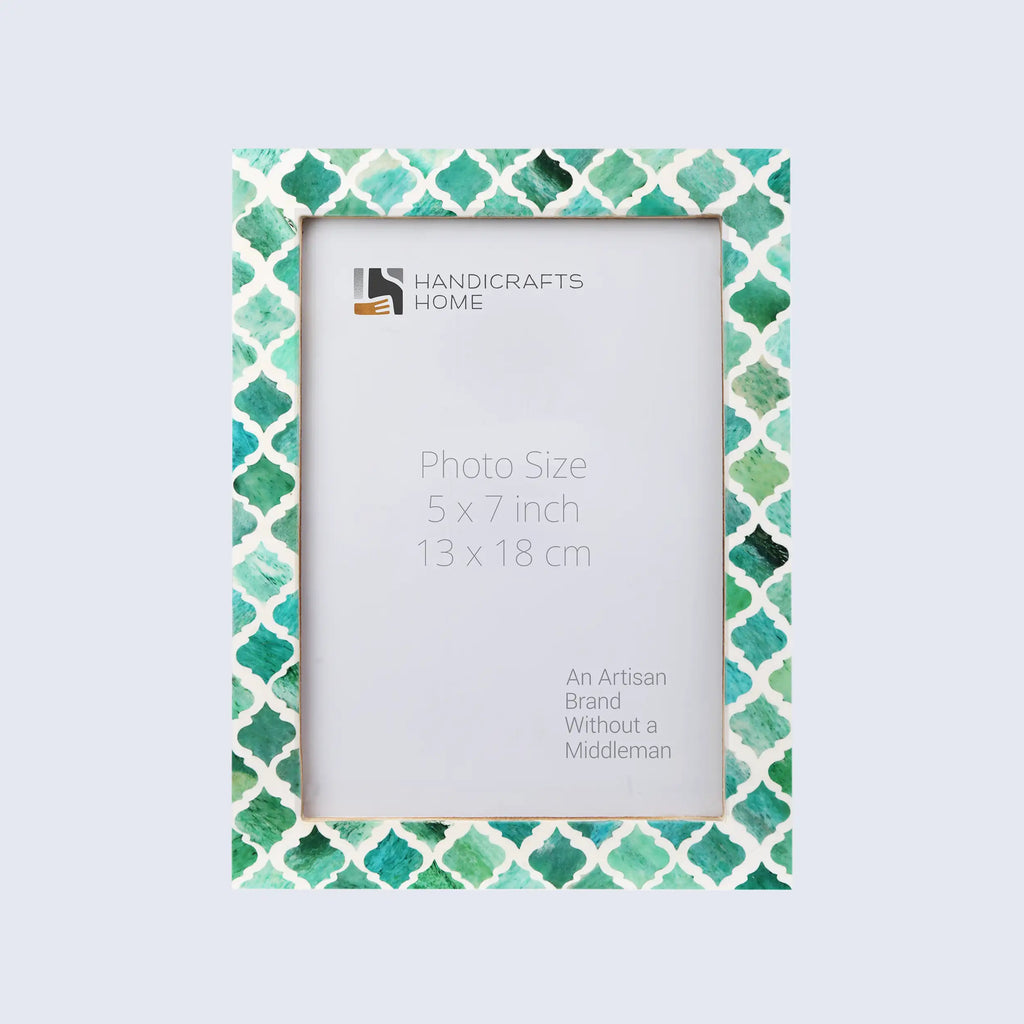 Picture Frame Moroccan Pattern Collection Bone & Resin Inlay Green – 3 Sizes