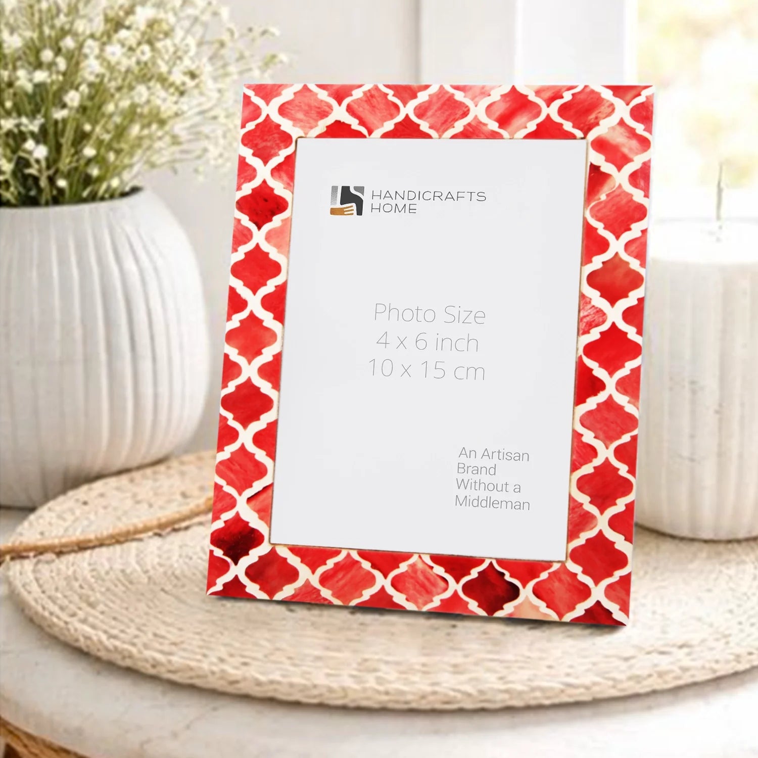 Picture Frame Moroccan Pattern Collection Bone & Resin Inlay Red – 3 Sizes