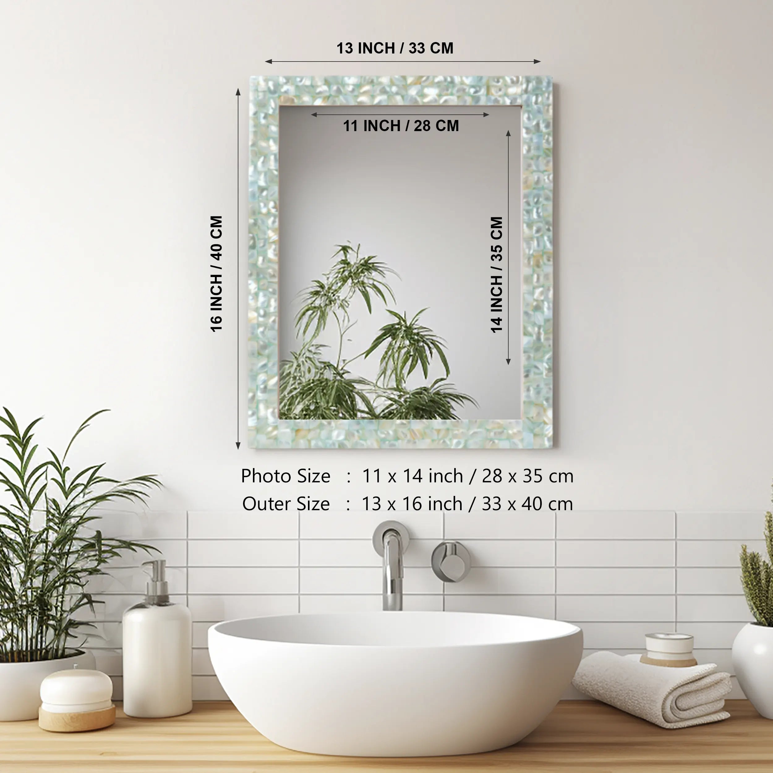 Make To Order Mother Of Pearl Green Mirror in 7 Sizes