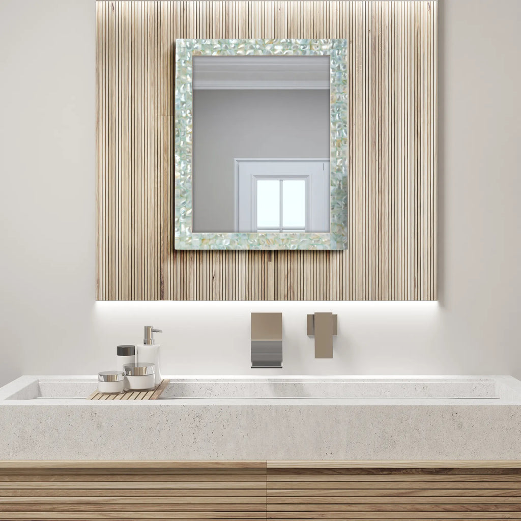 Mother of Pearl Mirror Frame with Mirror, Green, 18" x 24" (Made-to-Order)