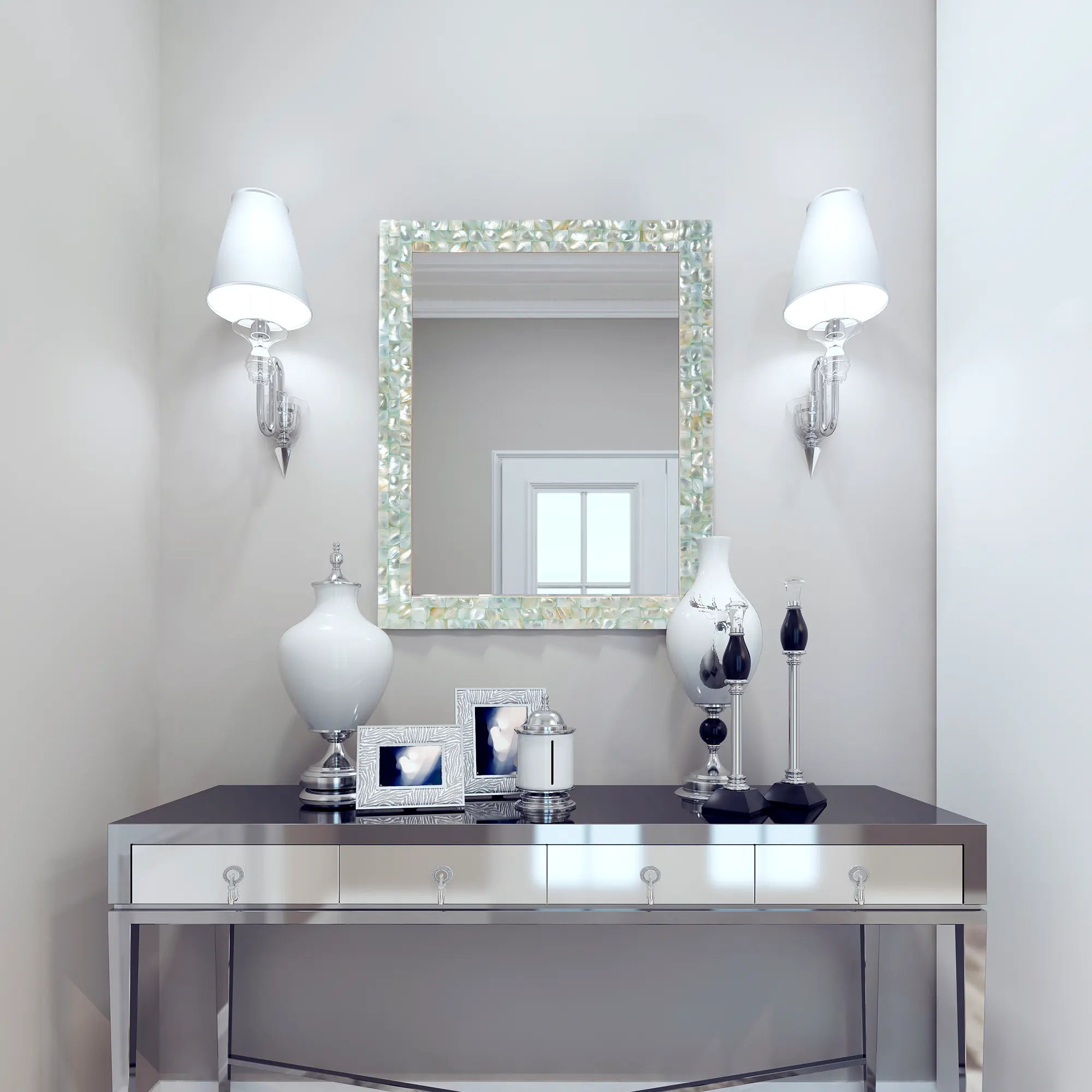 Mother of Pearl Mirror Frame with Mirror, Green, 18" x 24" (Made-to-Order)